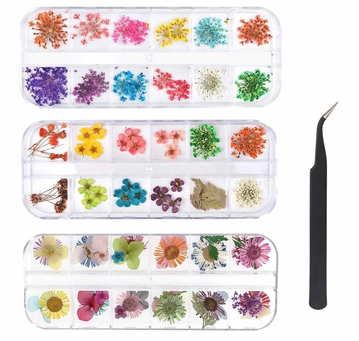 KAHEIGN 96 Pièces Fleur Séchée pour Ongles, 3D Nail Art Véritable Fleur Séchée Manucure Décoration