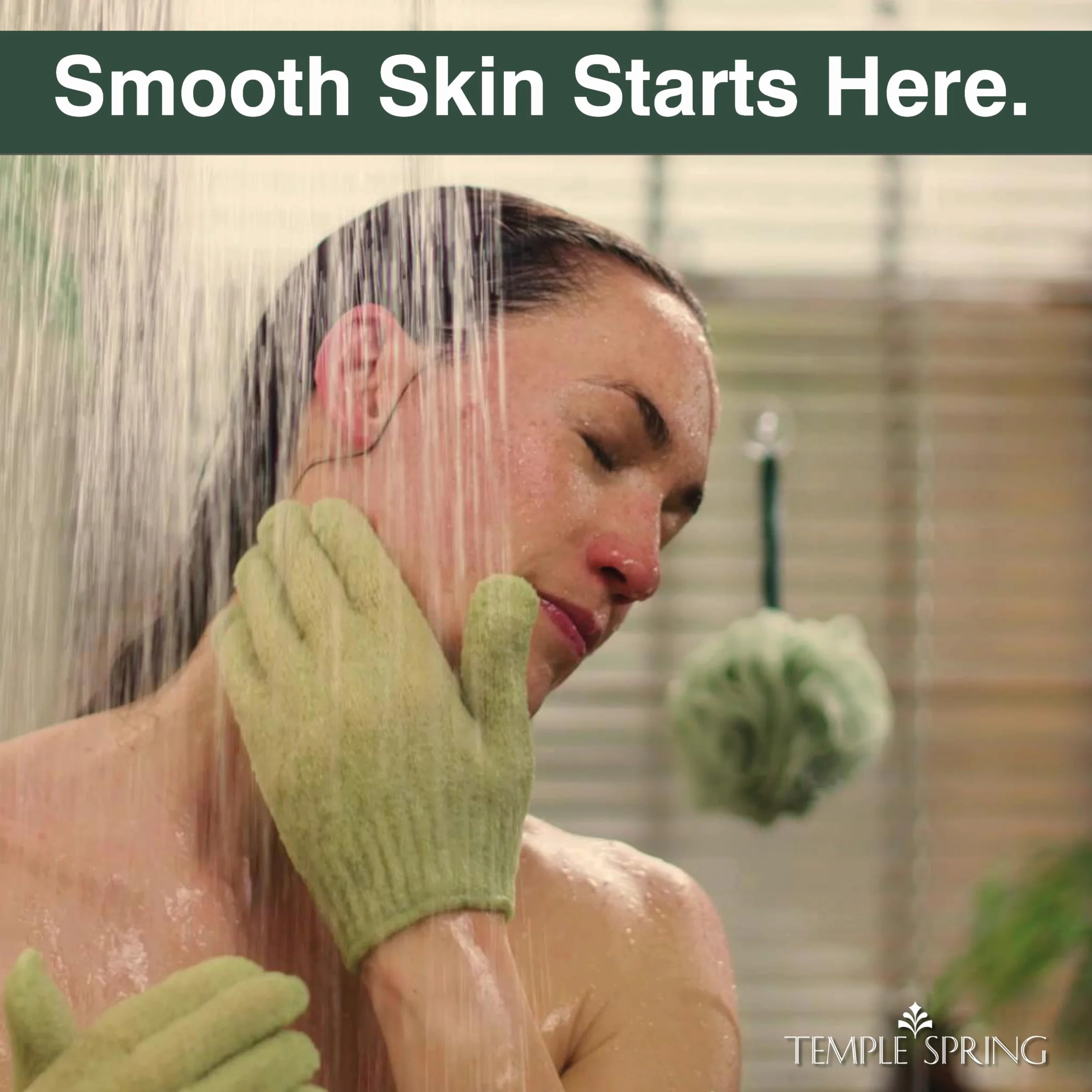Gant Exfoliant Corps en Bambou, Gommage Corps, Loofah Éponge Douche, Vert Sauge