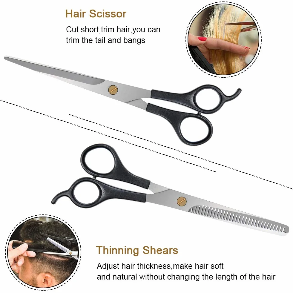Ciseaux de Coiffure Professionnels en Acier Inoxydable, Ciseaux Amincissants Désépaissir avec Peigne (17.2cm)