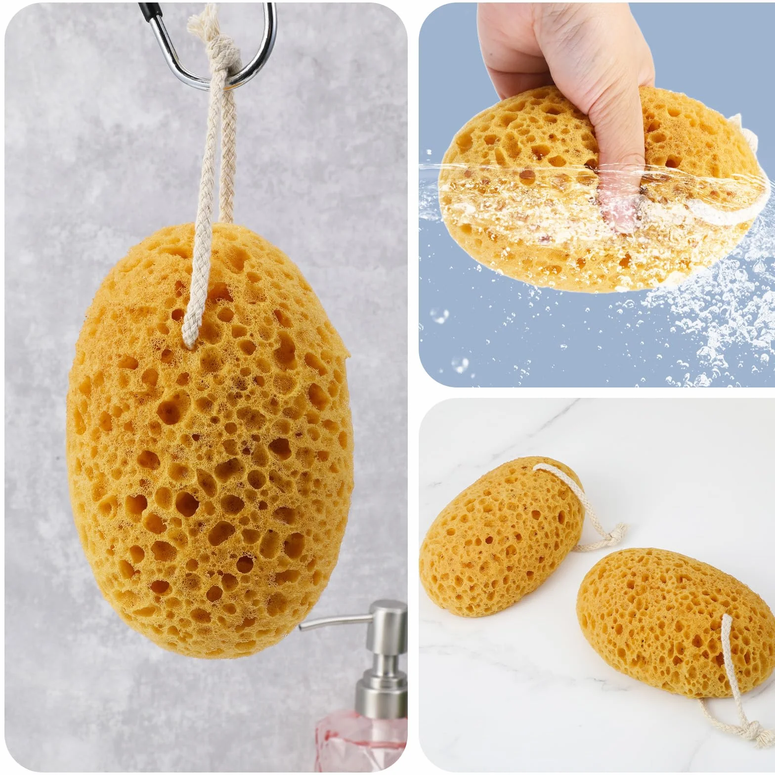 Éponge de Bain Lot de 2 Grandes Éponges Alvéolaires Douche Exfoliante Mousse Dense Nettoyage Doux
