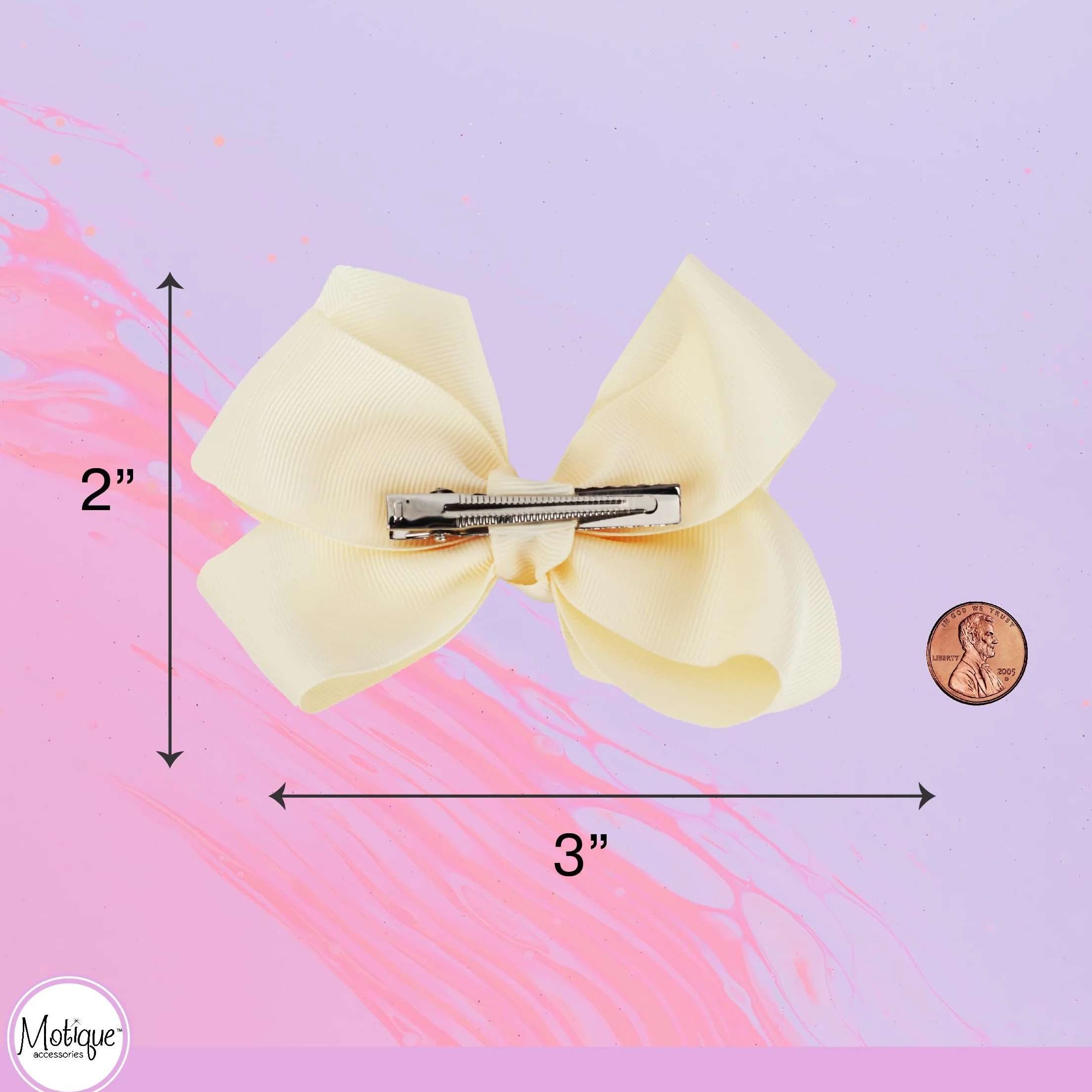Lot de 2 nœuds gros-grain pour petites filles de 7,6 cm (ivoire)