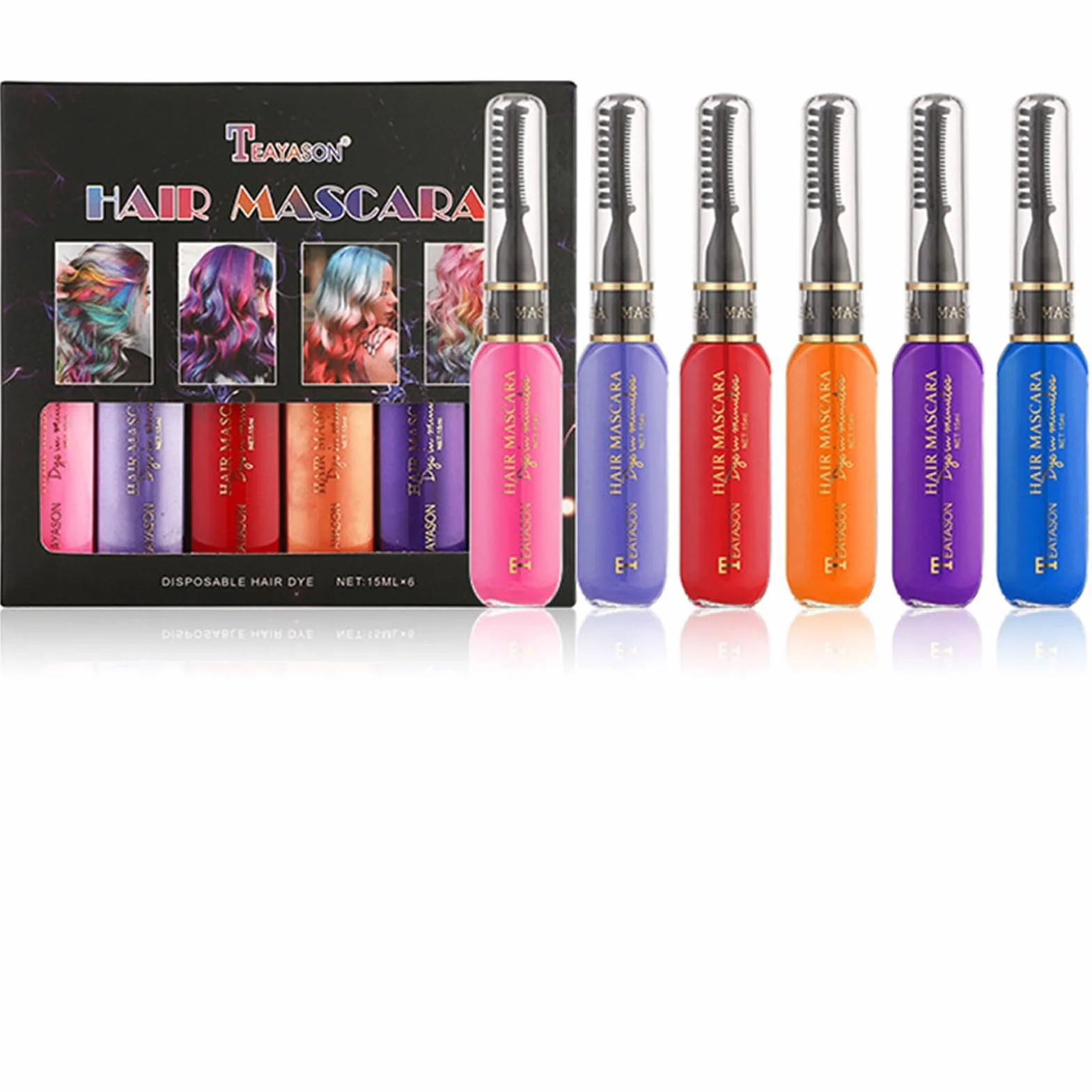Mascara Colorant Pour Cheveux Temporaire 6 Couleurs Lavable Arc-en-ciel