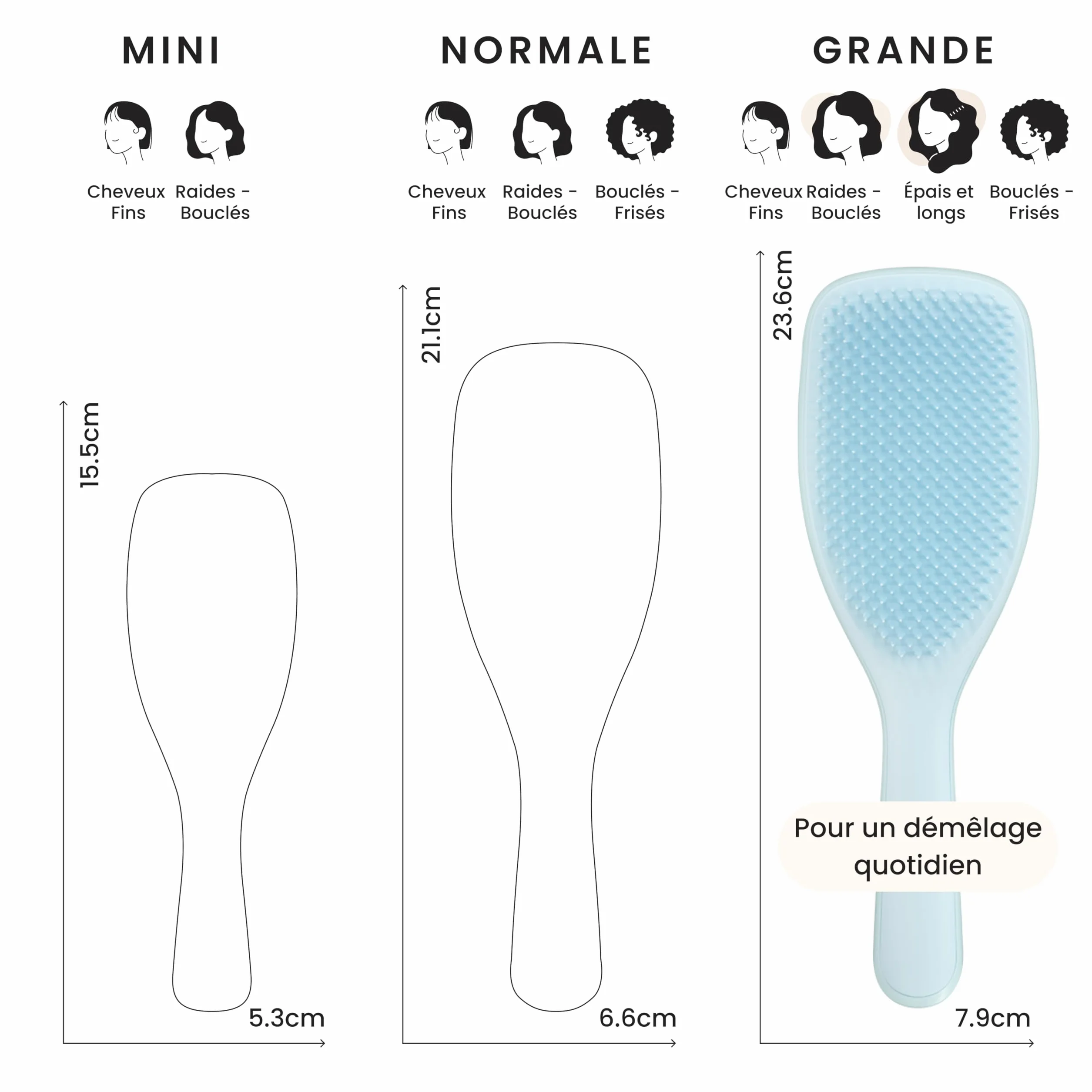 Tangle Teezer Ultimate Detangler Grande Brosse à Cheveux Cheveux Colorés Fins Picots Souples 2 Niveaux Bleu Mer