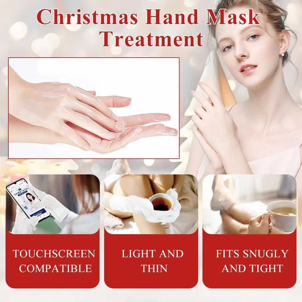 Set de Masques Mains et Pieds Christmas, 2 Pièces Exfoliant Pied, Soin Réparateur Peaux Sèches