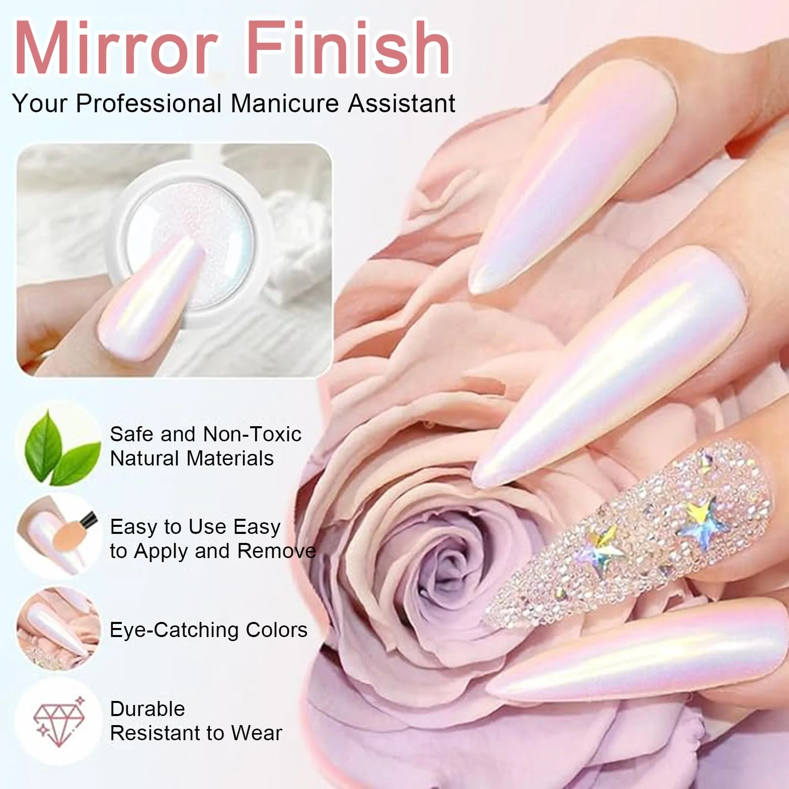 Poudre Chrome Ongle 8 Couleurs, Poudre Nacrée Effet Perle Holographic Nail Art Miroir Pigment DIY Design Chromé
