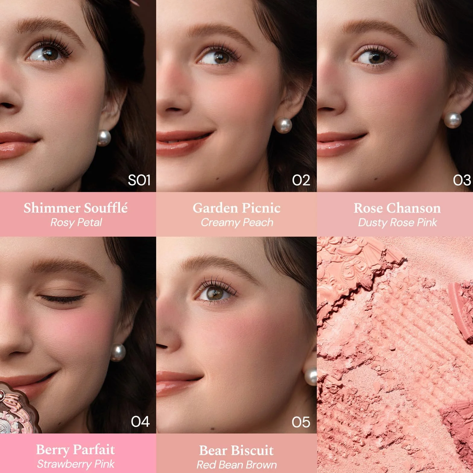 La collection Sweetie Bear Blush satiné en soie, blush poudre rose pêche scintillant pour les joues Flower Know, maquillage pour le visage modulable et estompable, doux et longue tenue (Garden Picnic)