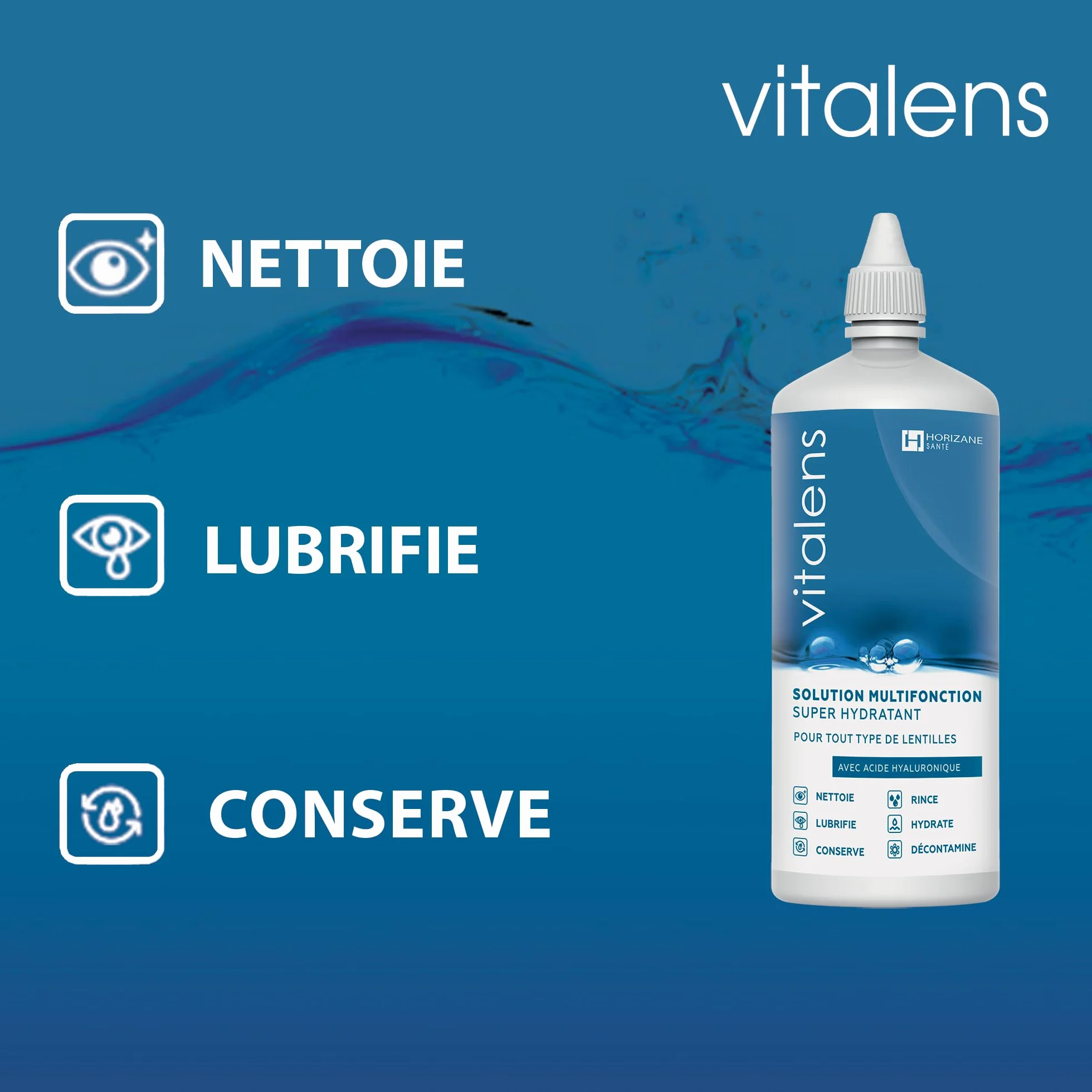 VITALENS Solution Multifonction Lentilles de Contact 6 en 1 Acide Hyaluronique 3x360ml
