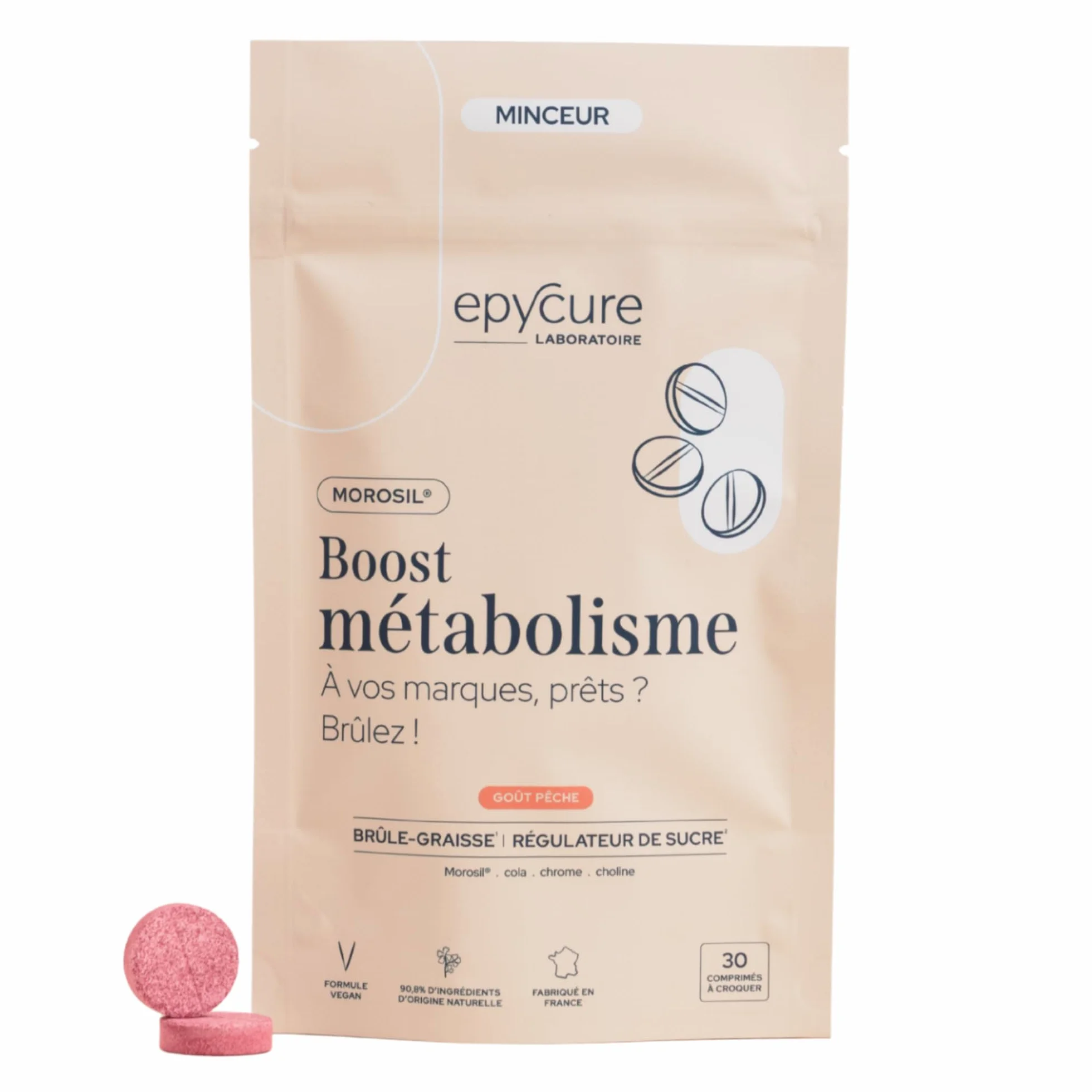 EPYCURE Boost Métabolisme Morosil 400mg 87% Naturel Équilibre Énergétique Orange Moro Cola Chrome Choline Goût Pêche 1 Mois Vegan