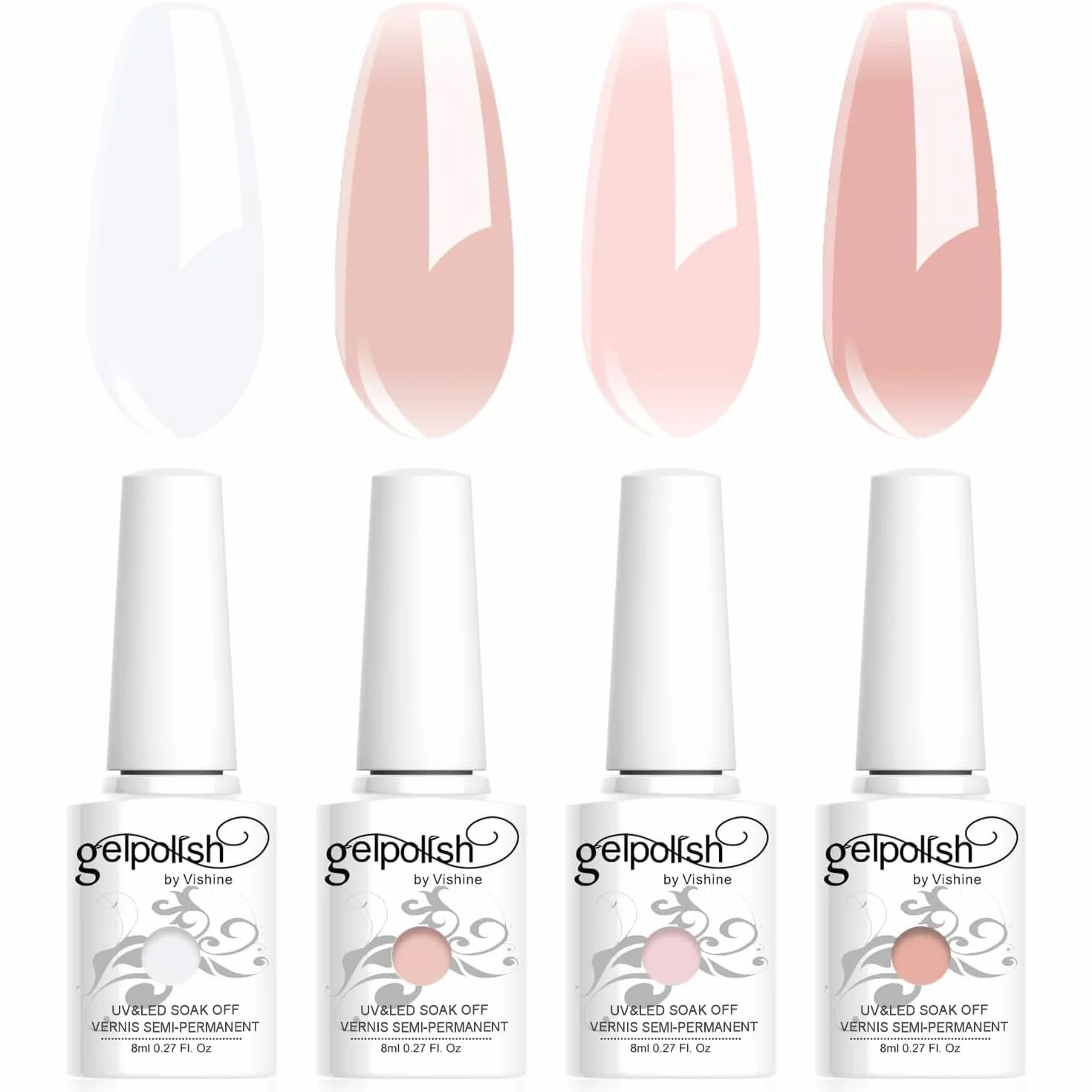 Vishine 4 Couleurs Vernis Gel Semi-Permanent Transparent Milky White Pink UV LED 8ml