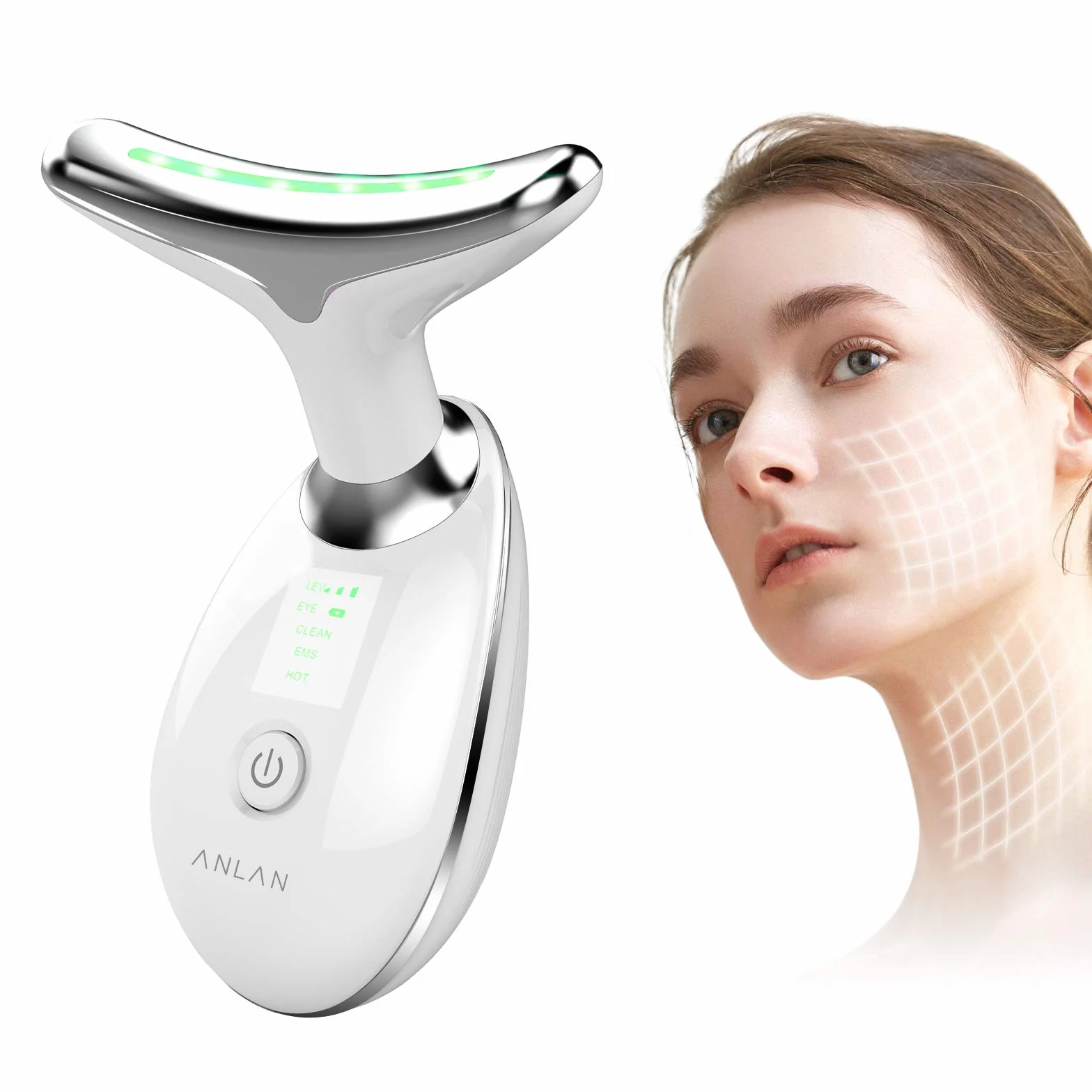 Appareil Anti Rides Visage, ANLAN Appareil de Beauté, Soins de la Peau Dispositif de Beauté avec Lifting EMS Massage, Tonification Pour Le Visage Raffermissement Levage Cou(45℃)