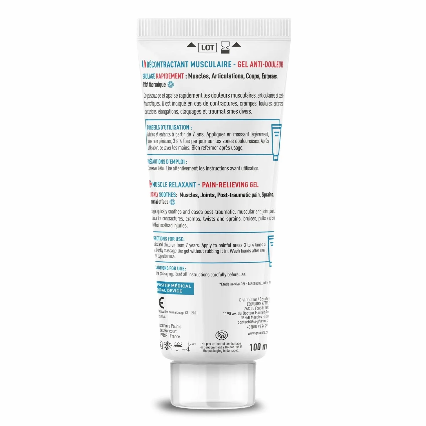 GRANIONS Décontractant Musculaire Gel Anti-Douleur 100 ml Cryothérapie