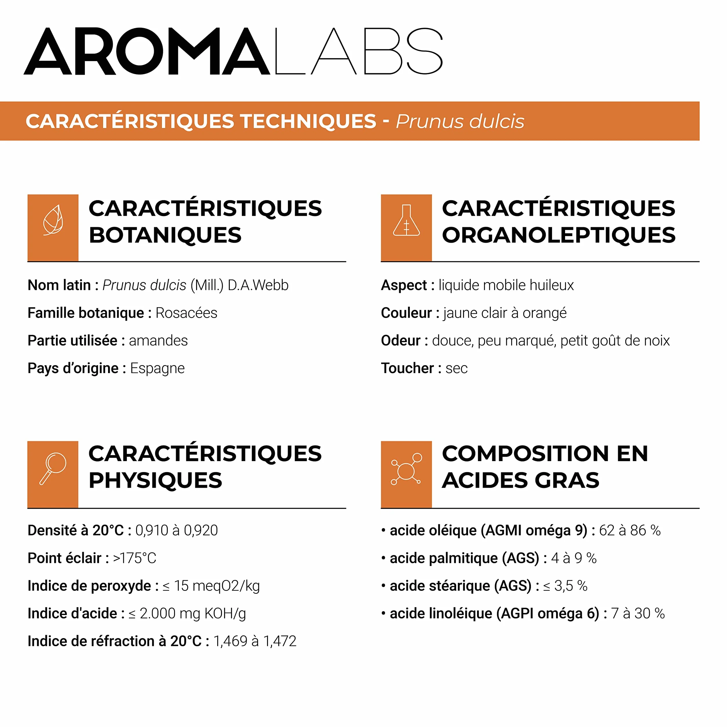 Huile Végétale Amande Douce BIO Aroma Labs 250 mL Certifiée AB