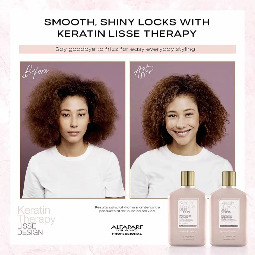 Alfaparf Lisse Motif Keratin Therapy Kit de Maintenance Shampooing Revitalisant 2 x 250 ml