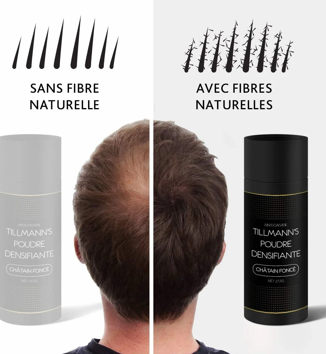 Tillmann's Poudre Cheveux Homme et Femme - Poudre Densifiante Barbe | Fibres Capillaires 27,5G - Châtain Foncé-Brun (2 Bouteilles)