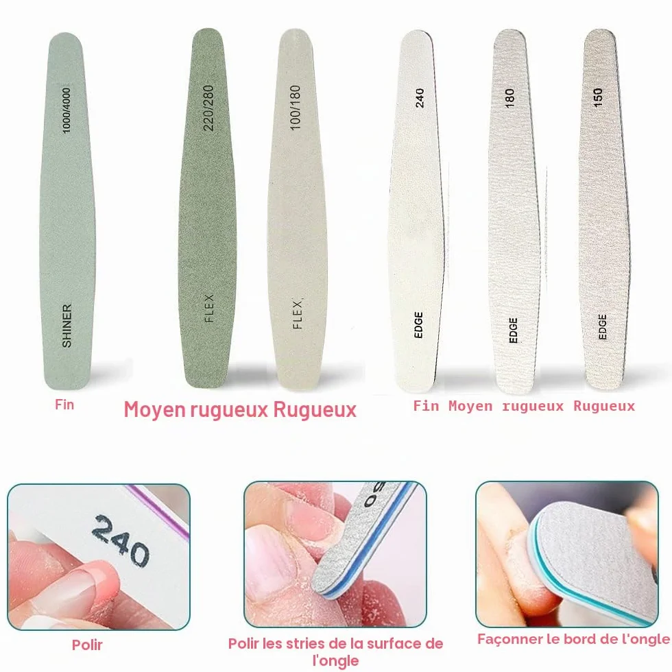 Lime à ongles professionnelle Double face 100/150/180/220/240/280/1000/4000 Grain Nail Buffer File Block