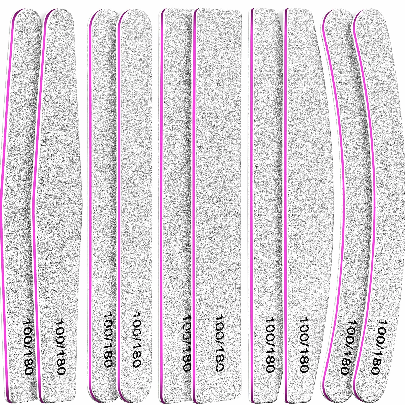 Lime à Ongles Professionnelles 10 Pcs 5 Formes Grain 100/180 Double Faces Polissage Ponçage