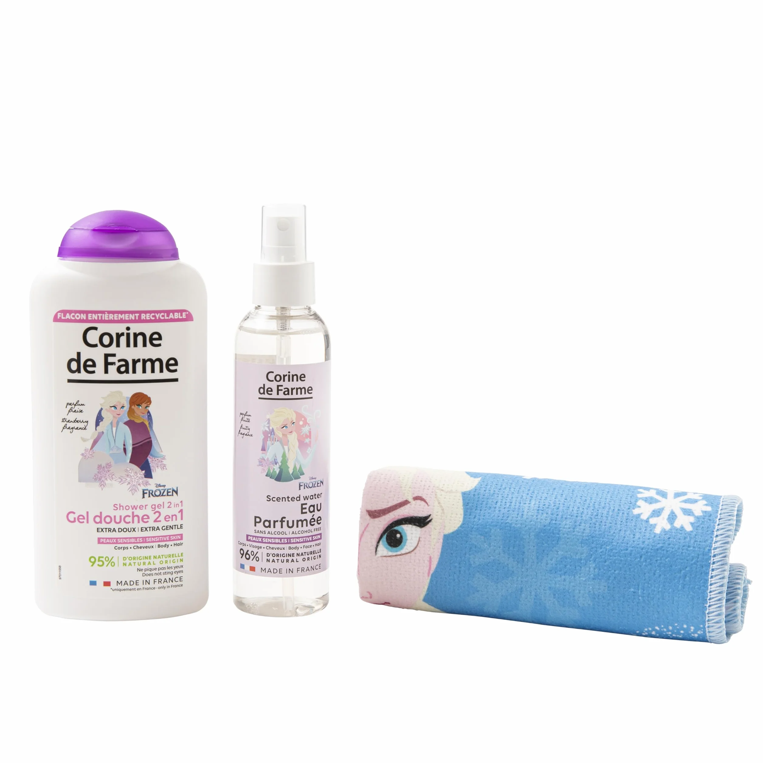 Corine de Farme Coffret Frozen Eau Parfumée 150ml Gel Douche 2en1 300ml Serviette Microfibre 96% Naturel