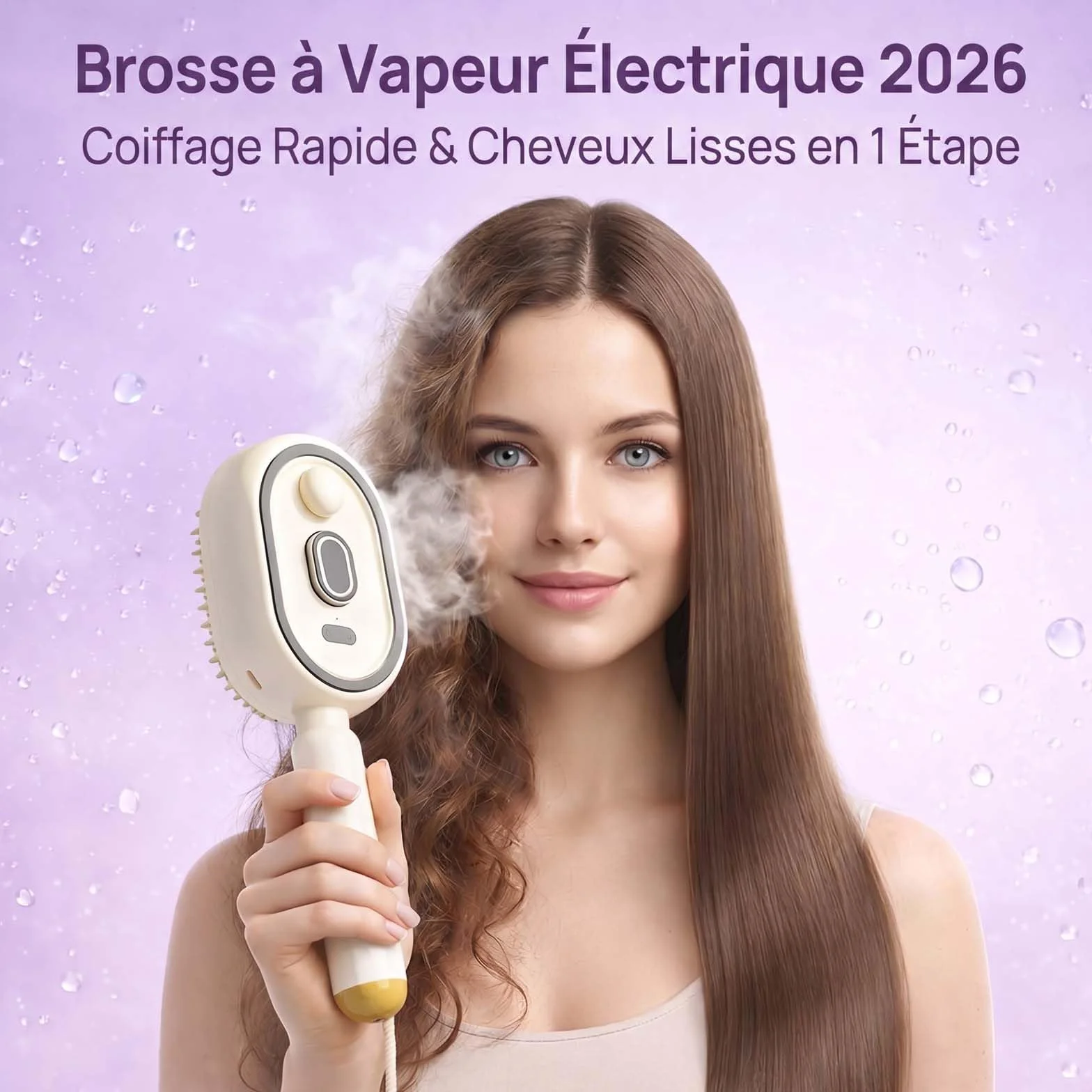 Electric Spray Air Cushion Massage Comb, Rechargeable Detangling Steam Brush for Short Hair, Reduce Frizz (Purple)