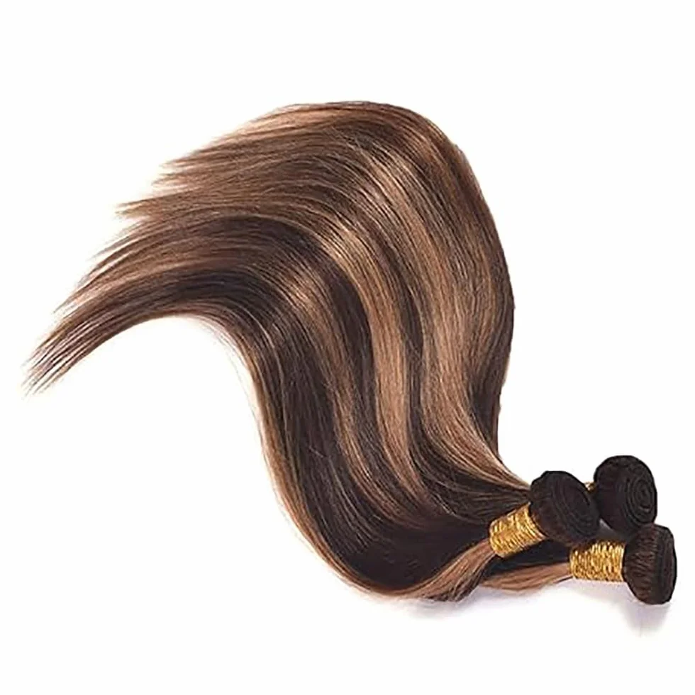 Human Hair Bundles Straight Tissage Naturel Cheveux Humain 100% Unprocessed Brésilienne Remy Virgin en lot Meches Weave Extensions Double Weft Color Highlight Blonde 18 20 22 Pouces