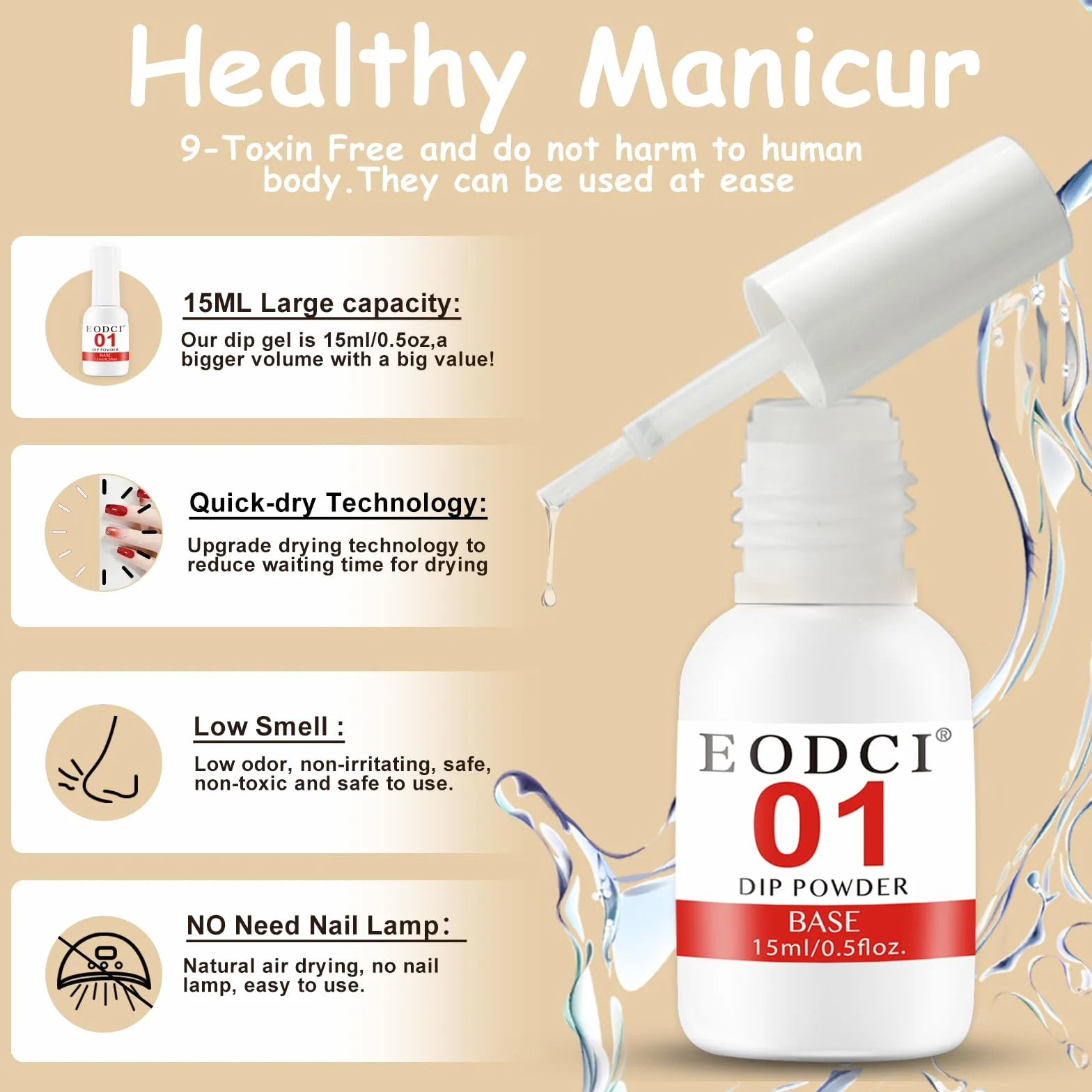 Lot de 3 flacons poudre trempage Essentials 15 ml base top coat activateur kit manucure liquide bricolage salon