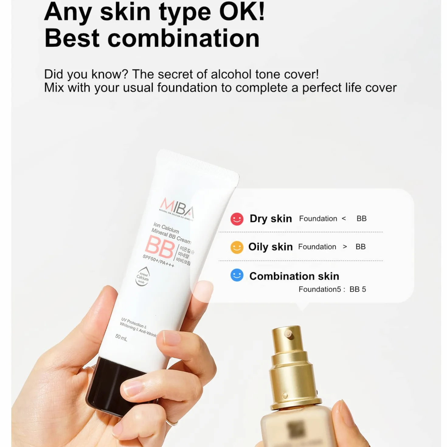 Mineral Bio Ion calcium minéral BB Crème SPF 50 +/PA +++ 50ml UV Protection & Eclat & Anti-rides