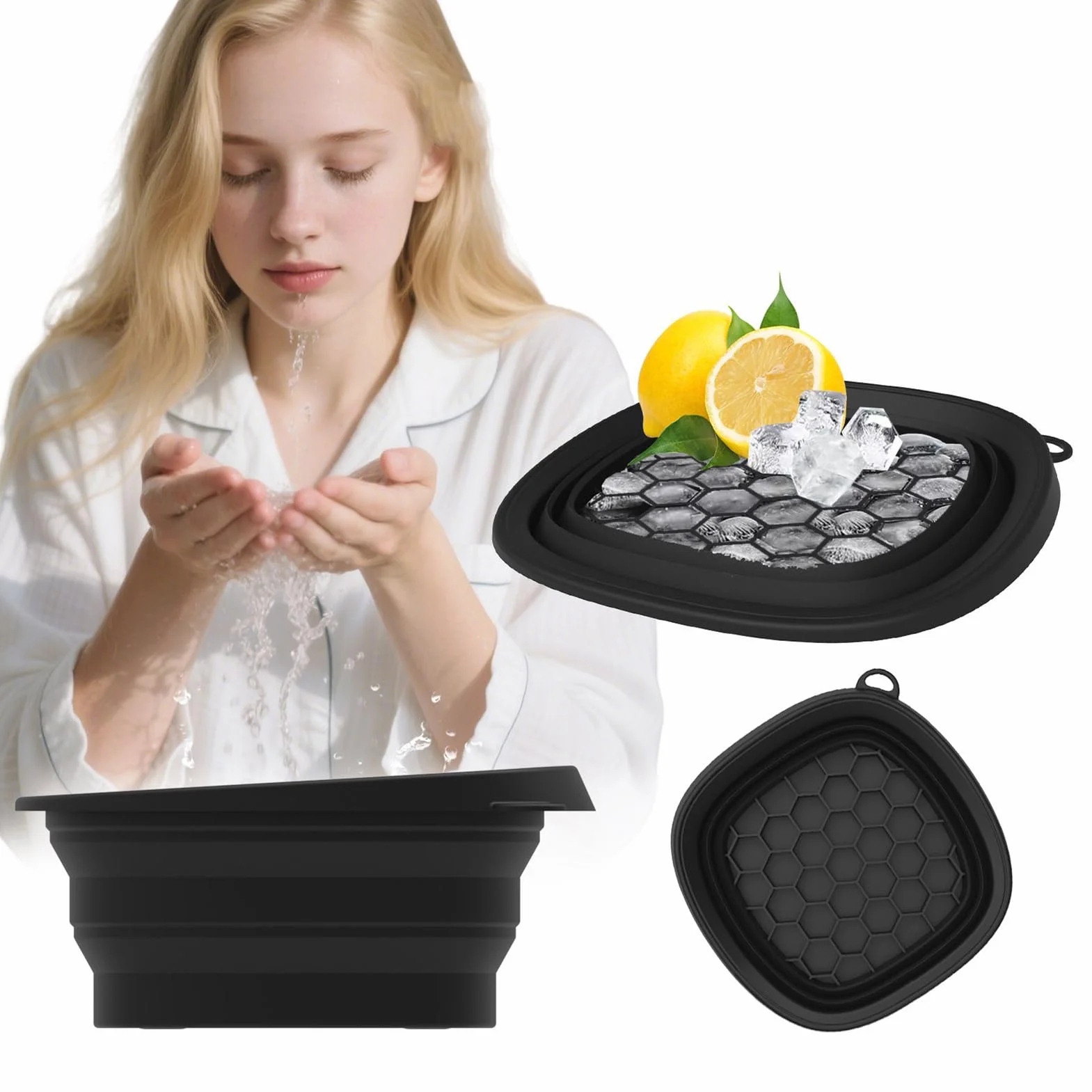Bol de Glace Pour Visage, Soin Visage Glacé pour Plongeon Froid, Bassin Réutilisable avec Plateau Intégré Pliable, Outil Spa Portable