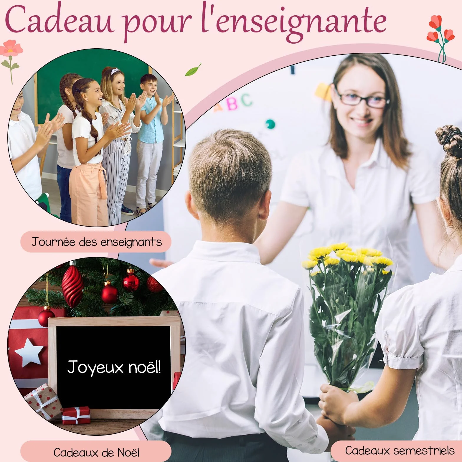Hestya 3 Sets Cadeaux Merci pour Maîtresse d'École Trousse de Maquillage Enseignant Porte-Clés avec Gravure Pochette Cadeau de Remerciement Carte avec Enveloppe pour Professeur Fin d'Année Graduation