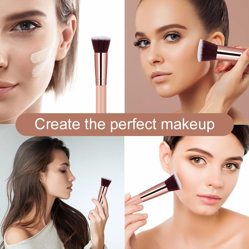 AOOWU Pinceau Fond de Teint Professionnel Maquillage Visage Mélange Liquide Crème Poudre Cosmétique Polissage Anticernes Rose