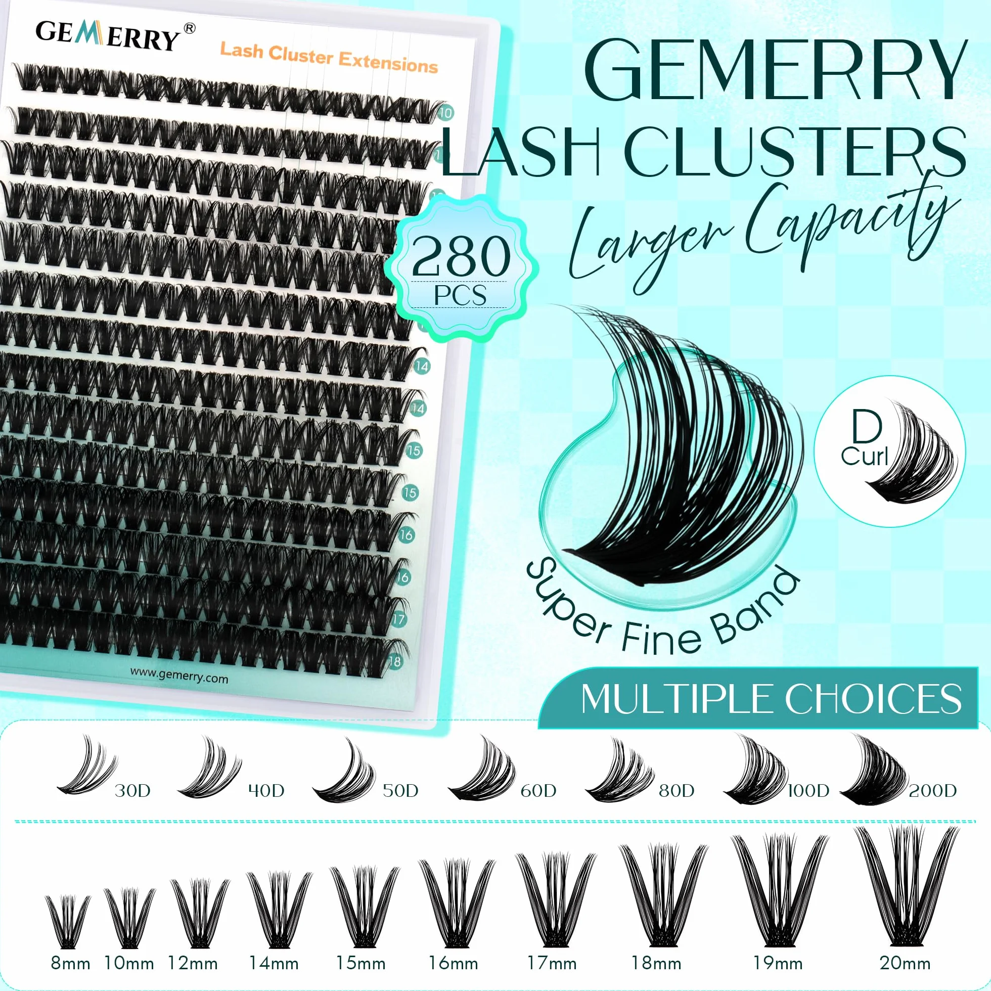GEMERRY Faux Cils Bouquet Extension Cils Cluster Volume Russe DIY 80D 0.07mm D Curl 10-18mm Soie