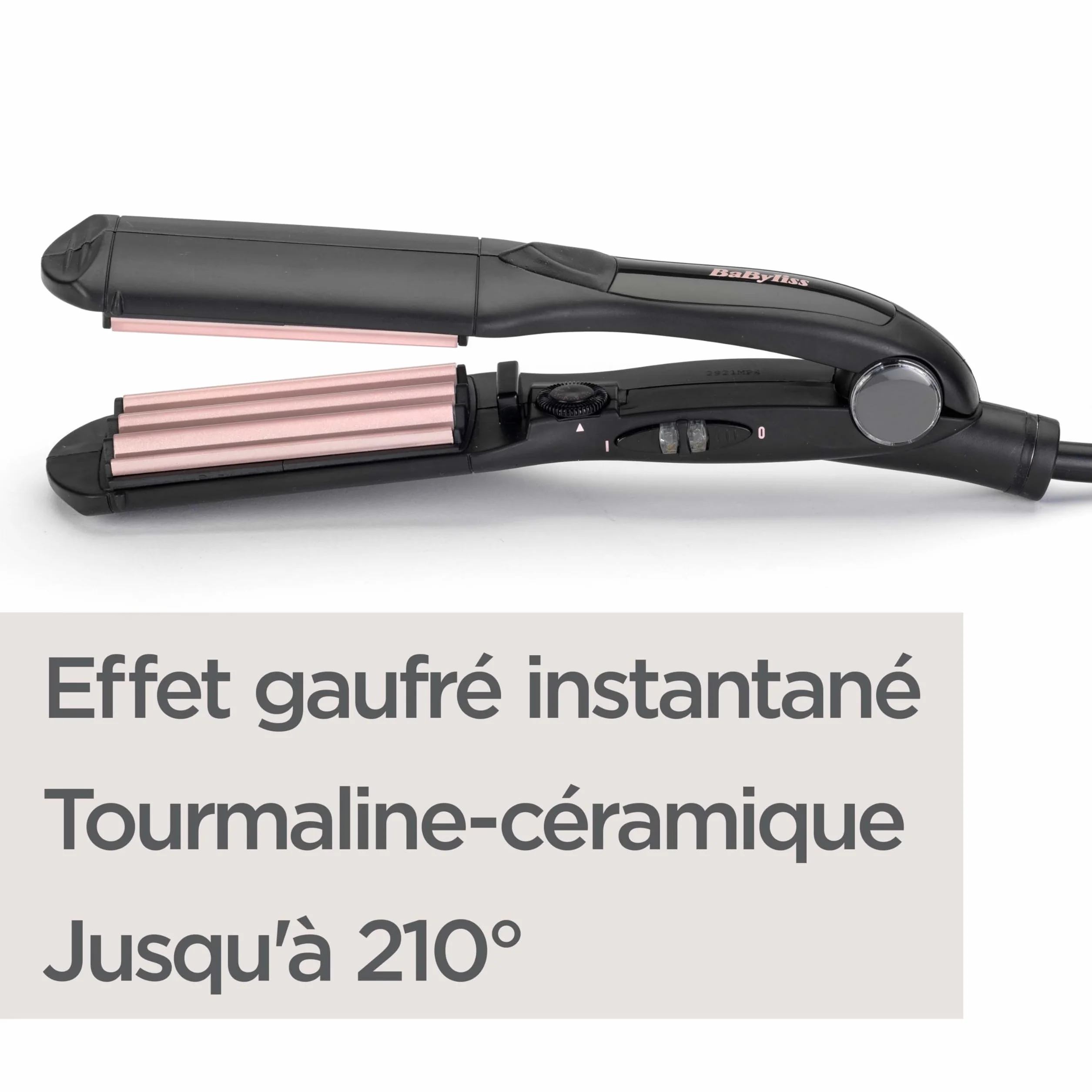 BaByliss Fer à gaufrer Crimper - Revêtement Tourmaline-céramique, 10 réglages de température jusqu'à 210°C, appareil de coiffure professionnel, Noir, 2165CE