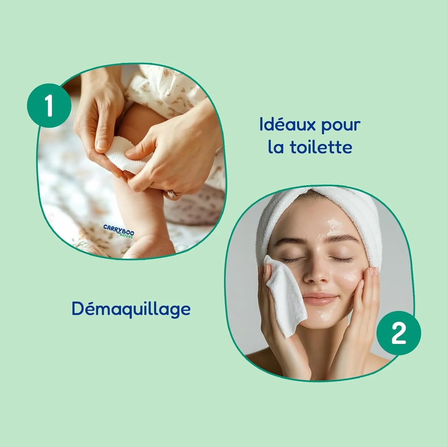 CARRYBOO 540 Coton Pads Bébé 100% Bio Ultra Doux Peaux Sensibles Hypoallergénique Change Toilette Fabriqués France