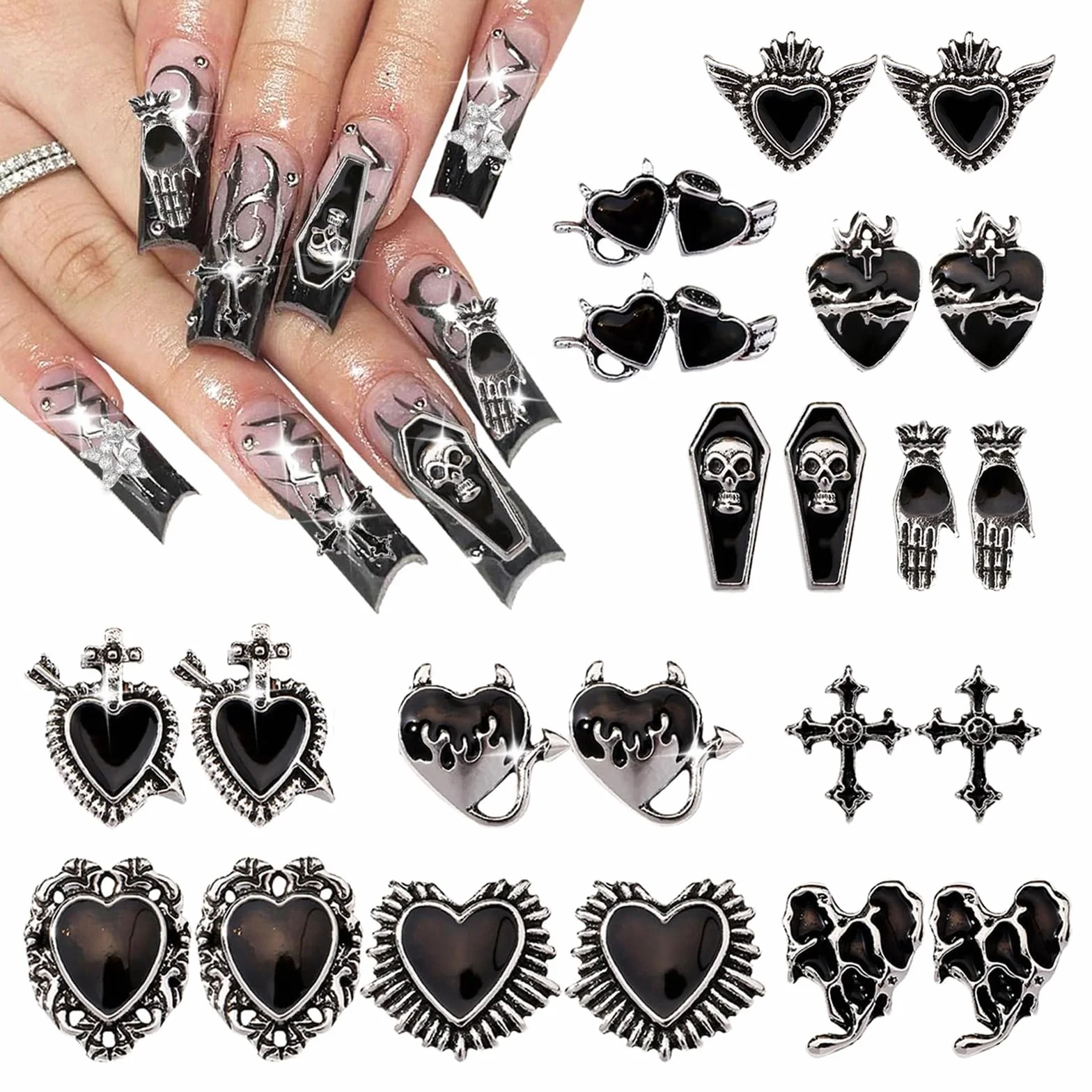 Charms Ongles Set 22 pièces Style Goth Style Y2K Halloween