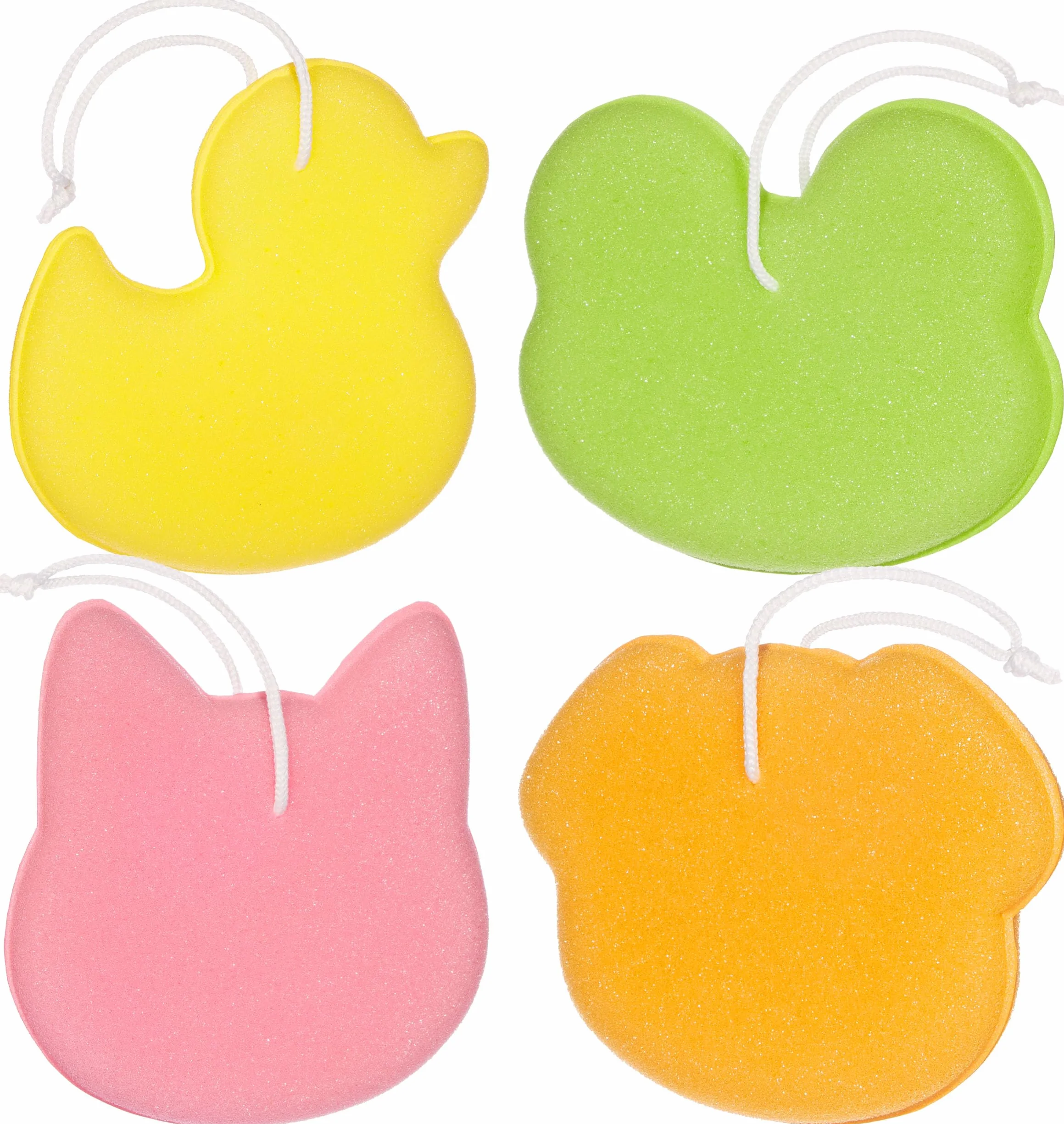 BRUBAKER Set de 4 Animaux Éponges de Bain - Éponge de Savon pour Enfants et Adultes - Canard, Grenouille, Chien et Chat - Pelote de Bain incl. Boîte Cadeau
