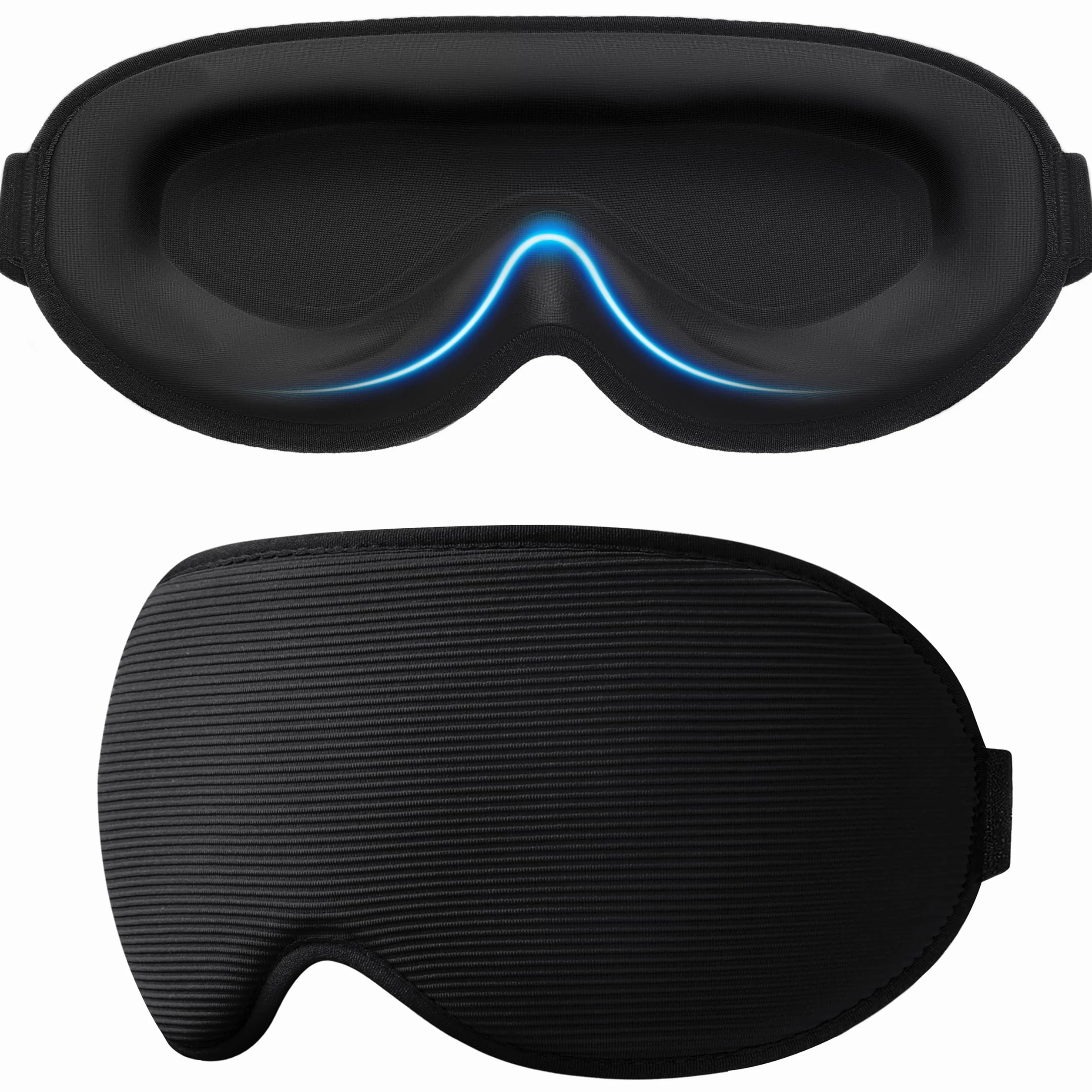 Gritin Masque de Nuit 3D Anti-Lumière Zéro Pression Oculaire Design Elargi Bande Réglable Cache Yeux pour Dormir