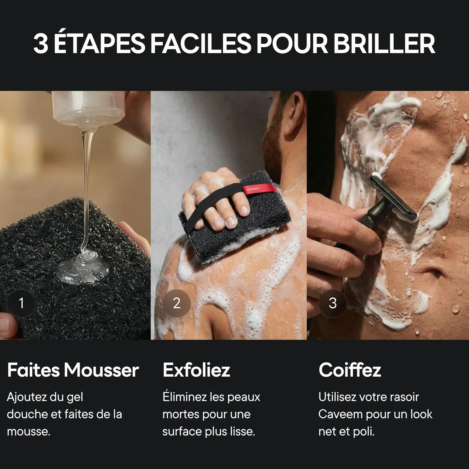 CAVEEM Éponge Exfoliante Corps Double Face Fibres Épaisses Lot de 2 Gris Foncé