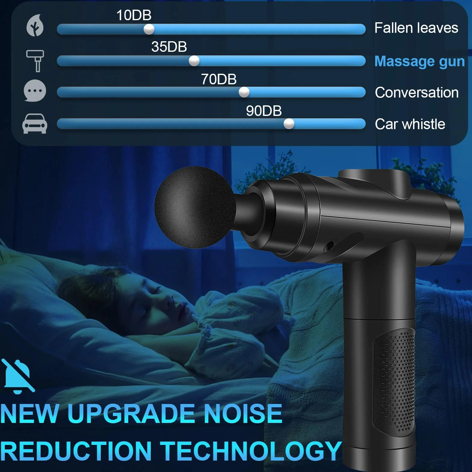 Pistolet De Massage Musculaire 30 Vitesses avec Écran LCD 10 Embouts Noir