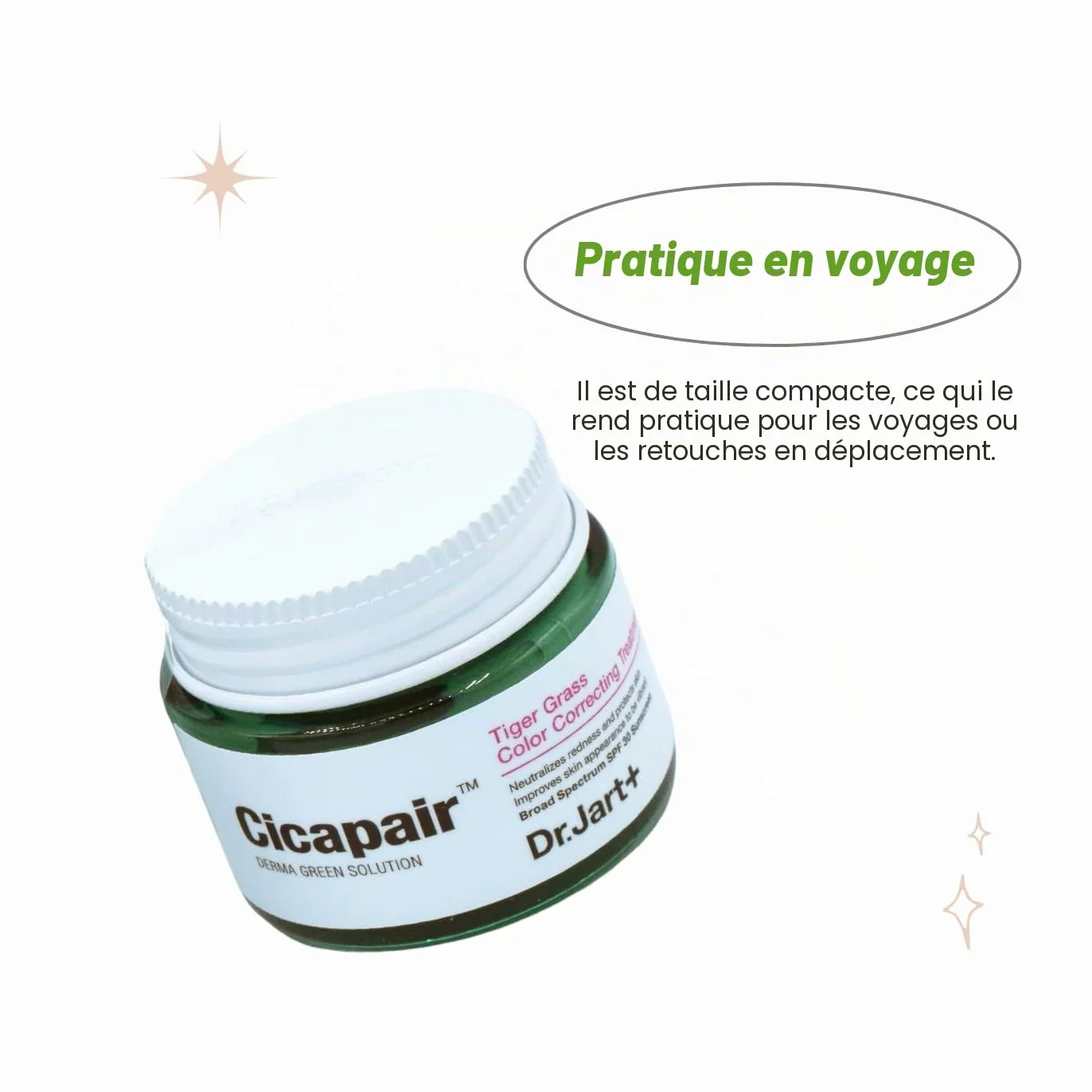 Dr.Jart+ Cicapair Tiger Grass Traitement correcteur de couleur SPF 30 Centella Asiatica Crème cc Soin coréen Taille voyage 1,5 ml