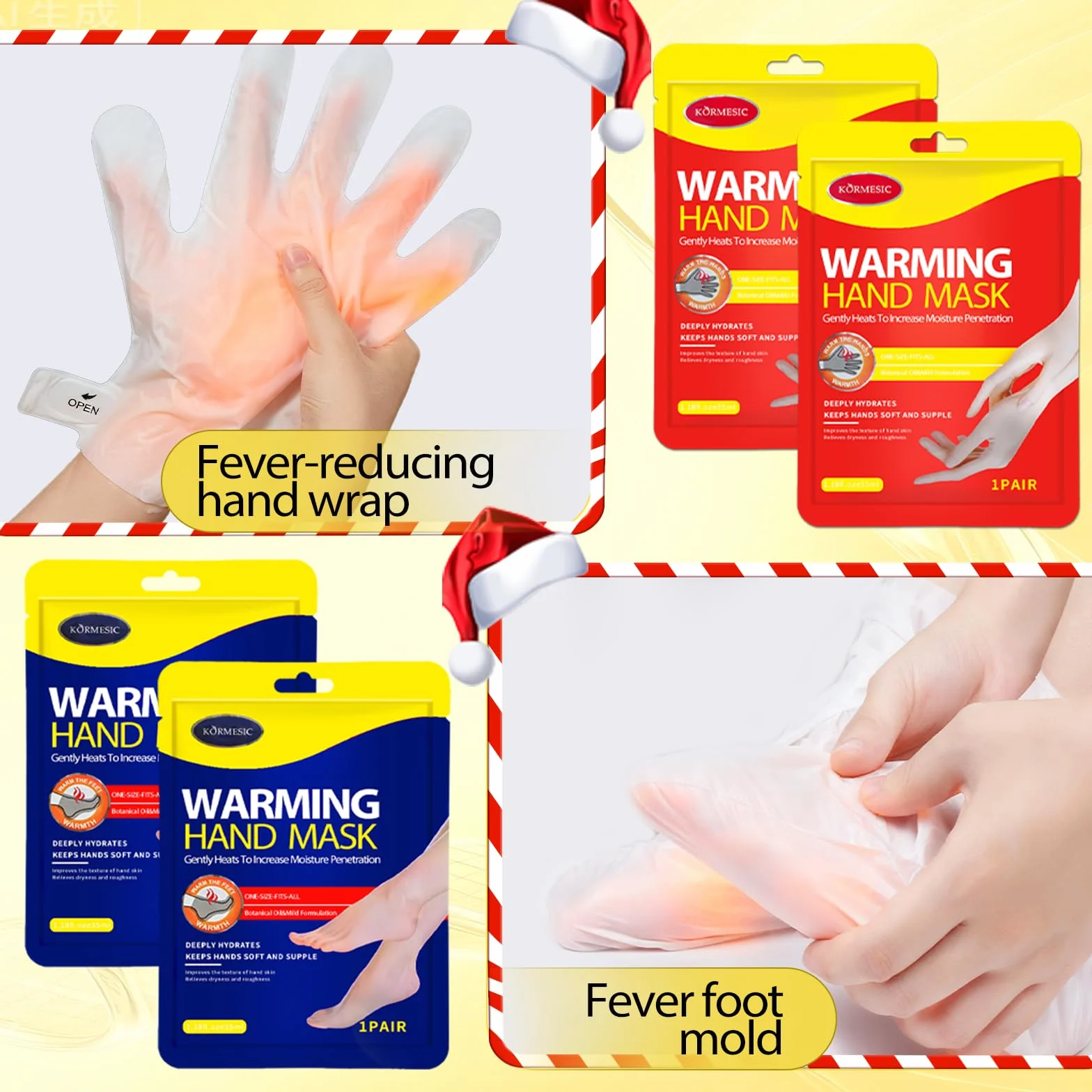 Masques Pieds & Mains Chauffants 4 Pièces, Effet Thermique Relaxant, Soin Hydratant Intense, Anti-Callosités