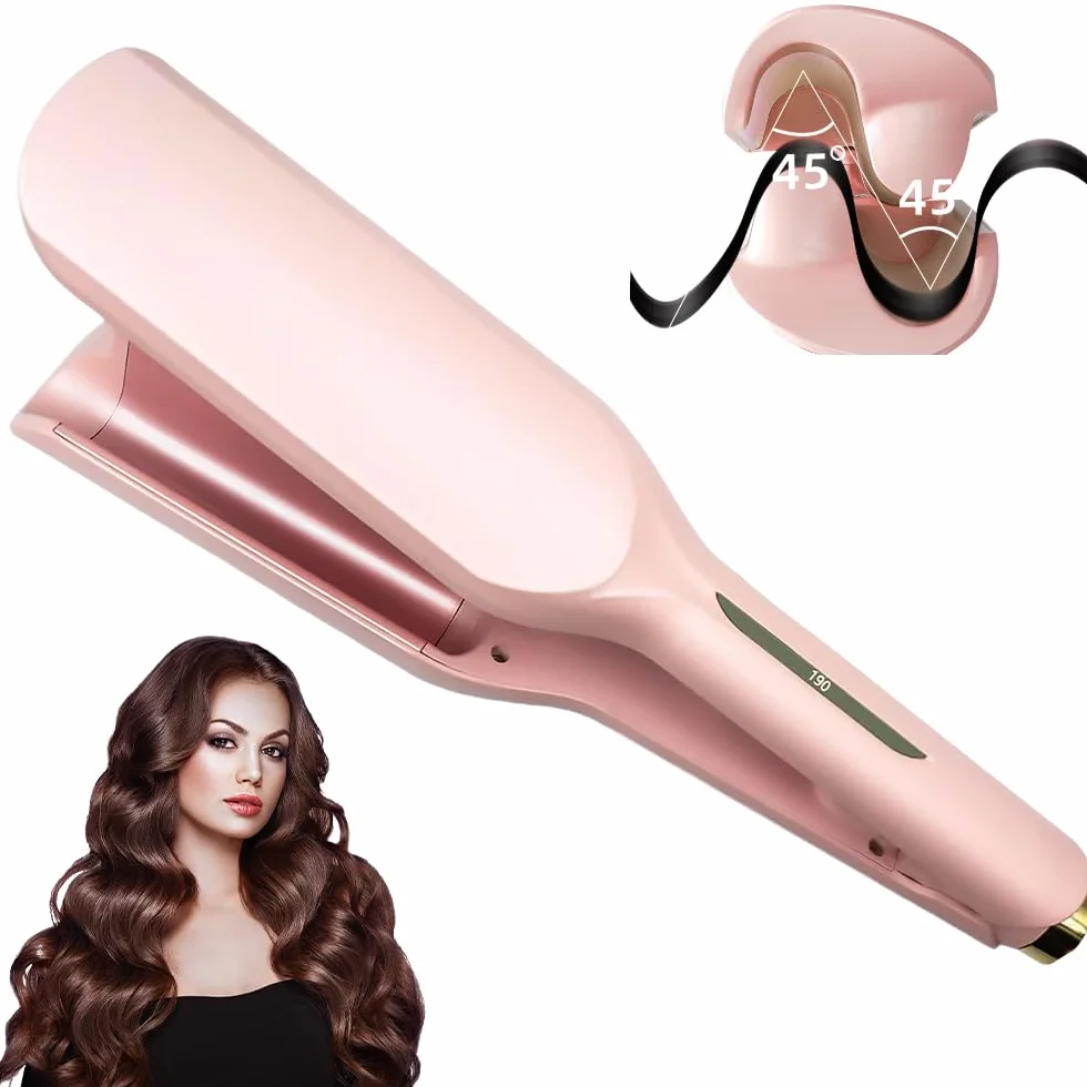 Fer a Onduler Cheveux, 32mm Boucleur a Cheveux, Fer à Onduler, Fer a Gaufrer les Cheveux, Fer a Friser Boucler avec 5 Températures Réglables, Boucleur Wavy pour Tous les Types de Cheveux (Rose)