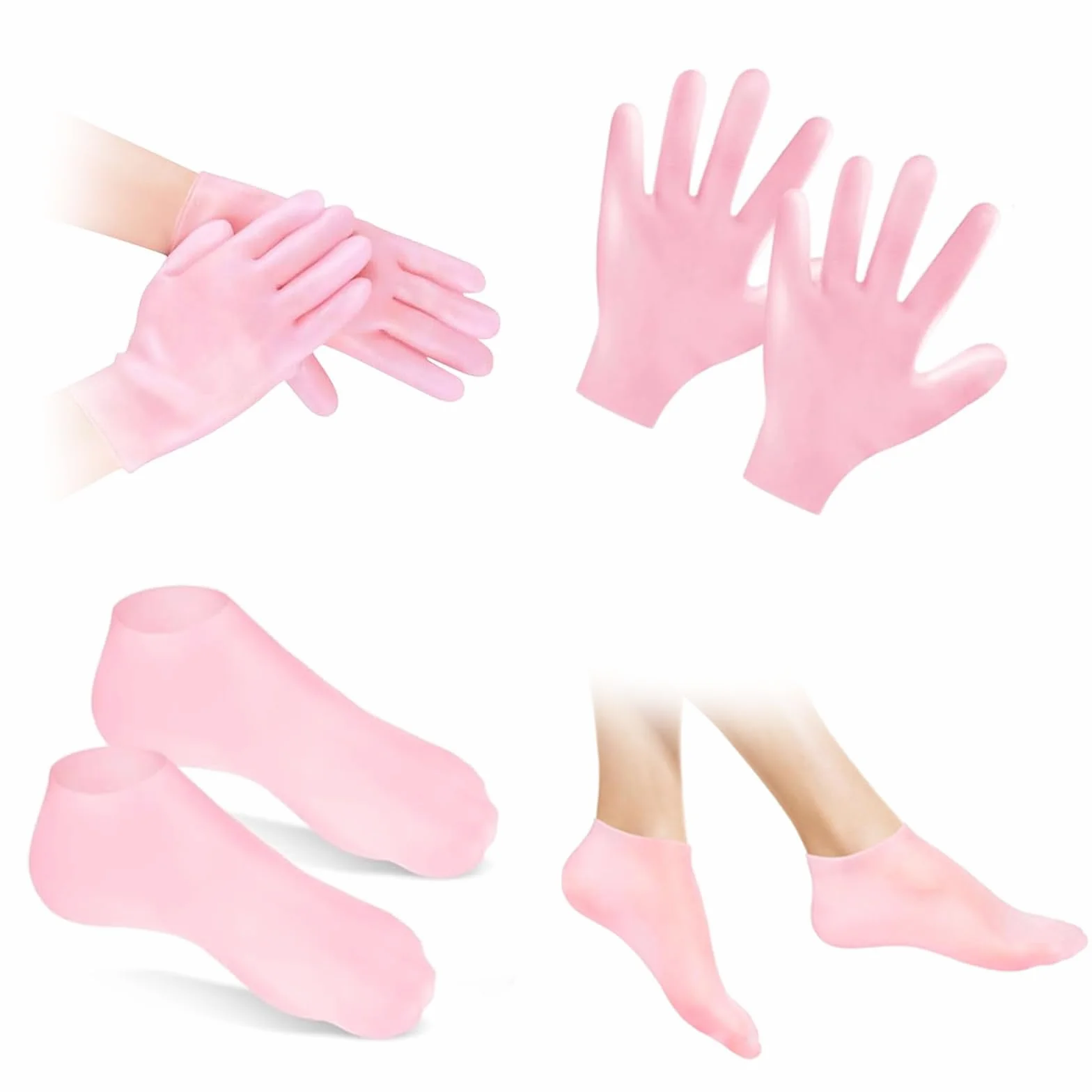 Chaussettes Silicone Pieds + Gants Silicone, Soin Intensif Talons Secs Crevasses, Réutilisables