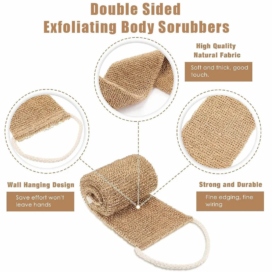 Sangle Lave Dos Eponge Exfoliante Dos Ceinture de Massage avec Gant Exfoliant Chanvre Naturelle pour Corps Femme Homme Bain Douche