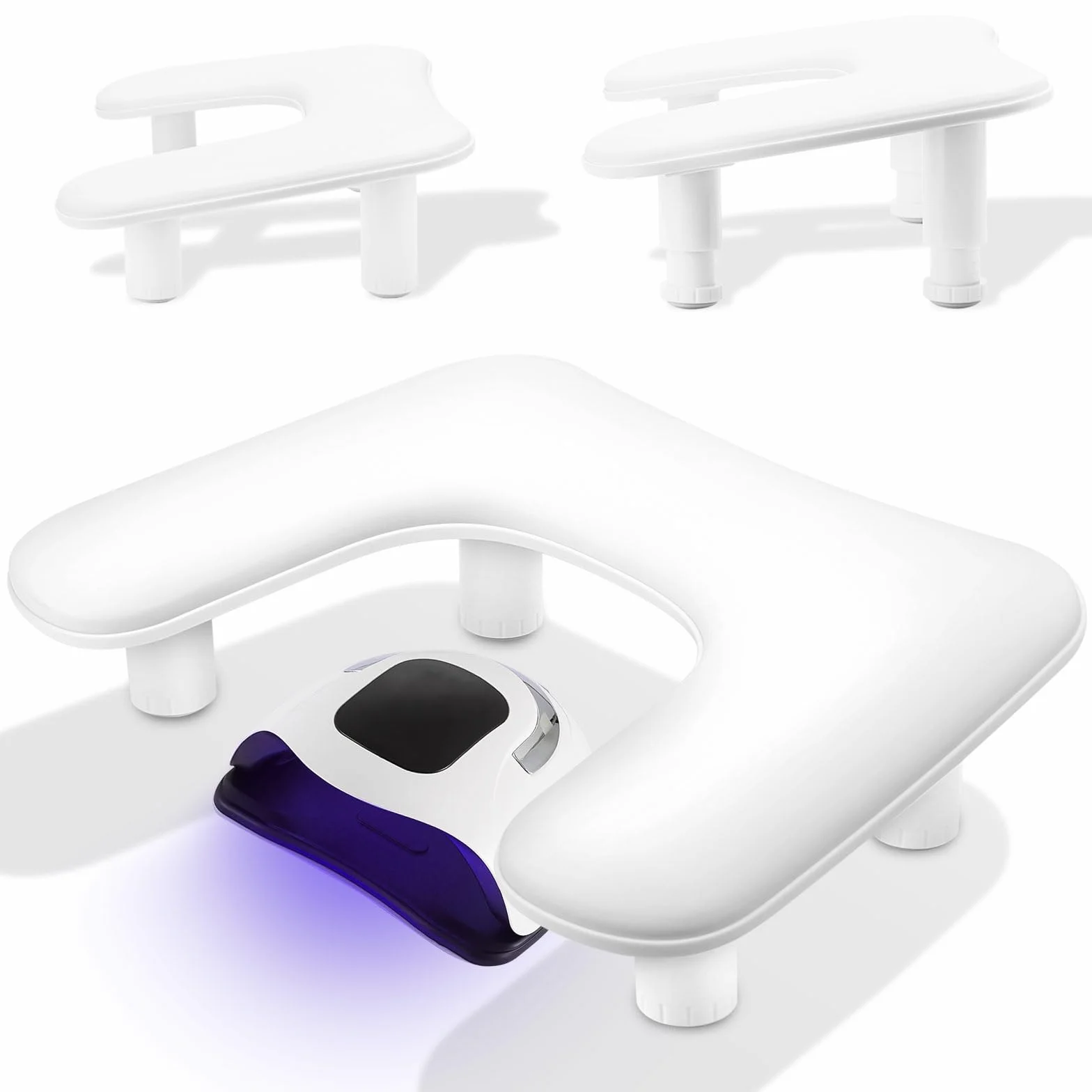 Support de Main pour Manucure : Repose-Mains Ergonomique en Forme de U - Hauteur Réglable, Cuir PU Blanc, Coussin de Poignet pour Technicien(ne) s Ongles et Salon de Manucure