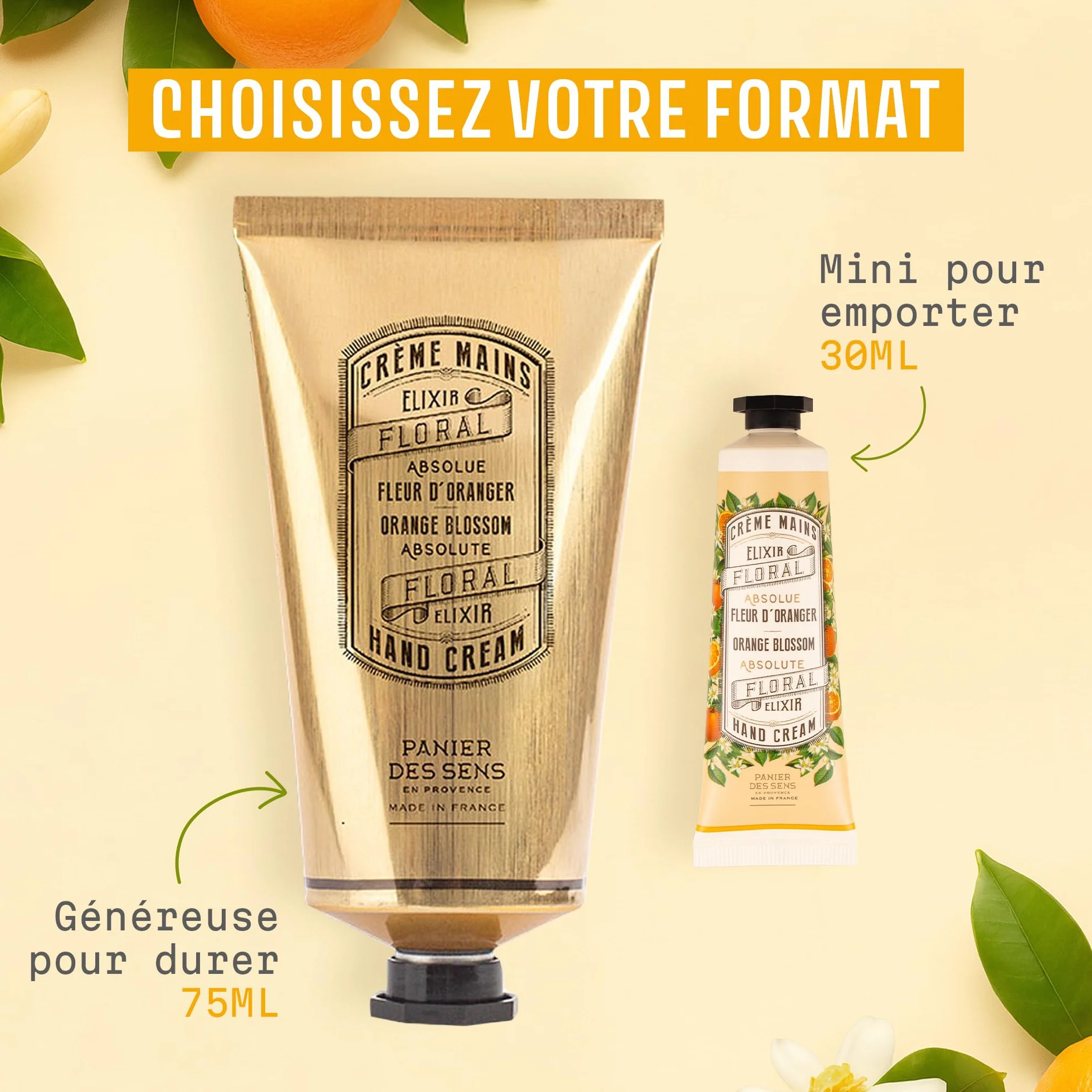 Panier des Sens Crème Mains Peau Sèche Fleur d'Oranger Hydratante Huile d'Olive et d'Amande 75 ml