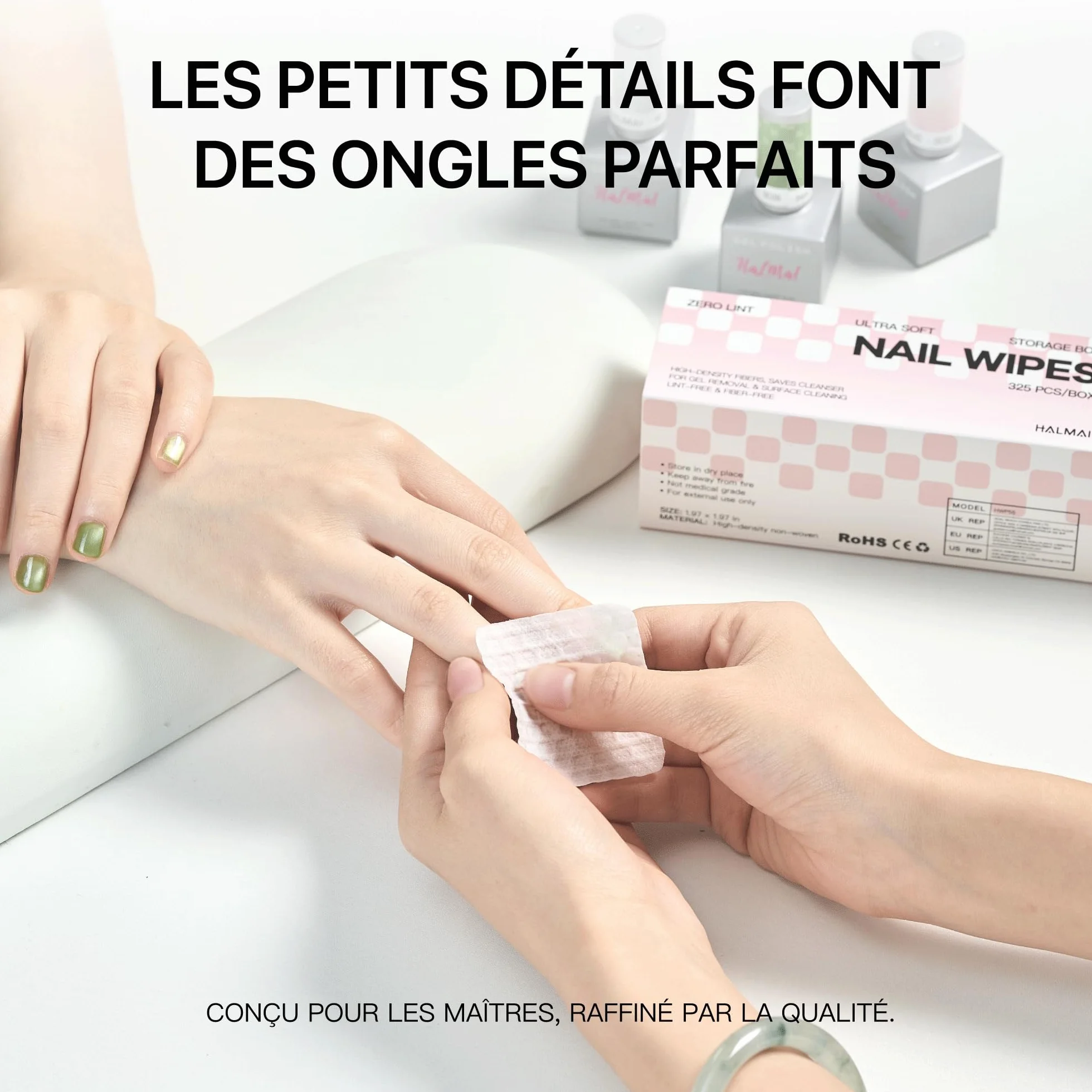 HALMAI Lingettes Ongles Sans Peluches Sans Acétone Compatibles Acétone Tampons Dissolvant Water-Lock Haute Absorption Retrait Ongles Gel Acrylique