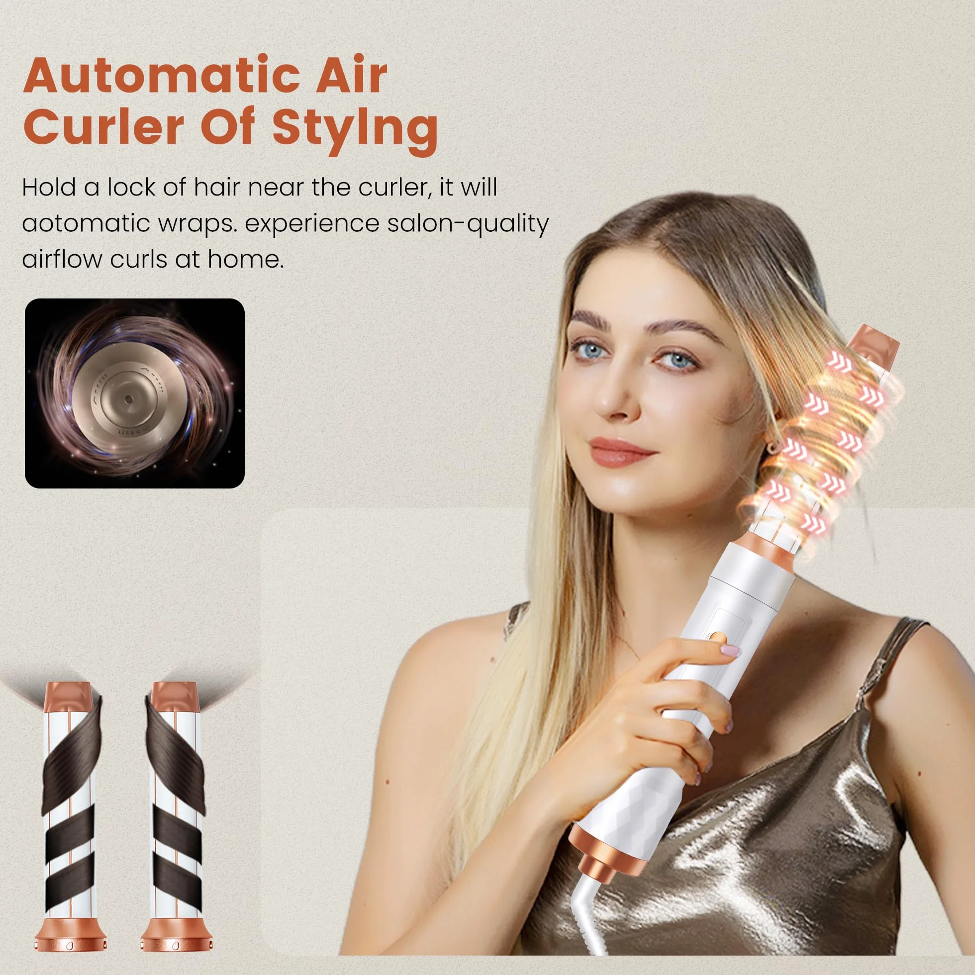 Airbrush 5 en 1 Brosse Soufflante 5 en 1, Seche Cheveux 5 en 1 avec Seche Cheveux Boucleur, Brosse Souflante, Thermal Brush, Air Styler 5 en 1 Pour Sécher, Boucler, Lisser, Cadeau Noel Femme