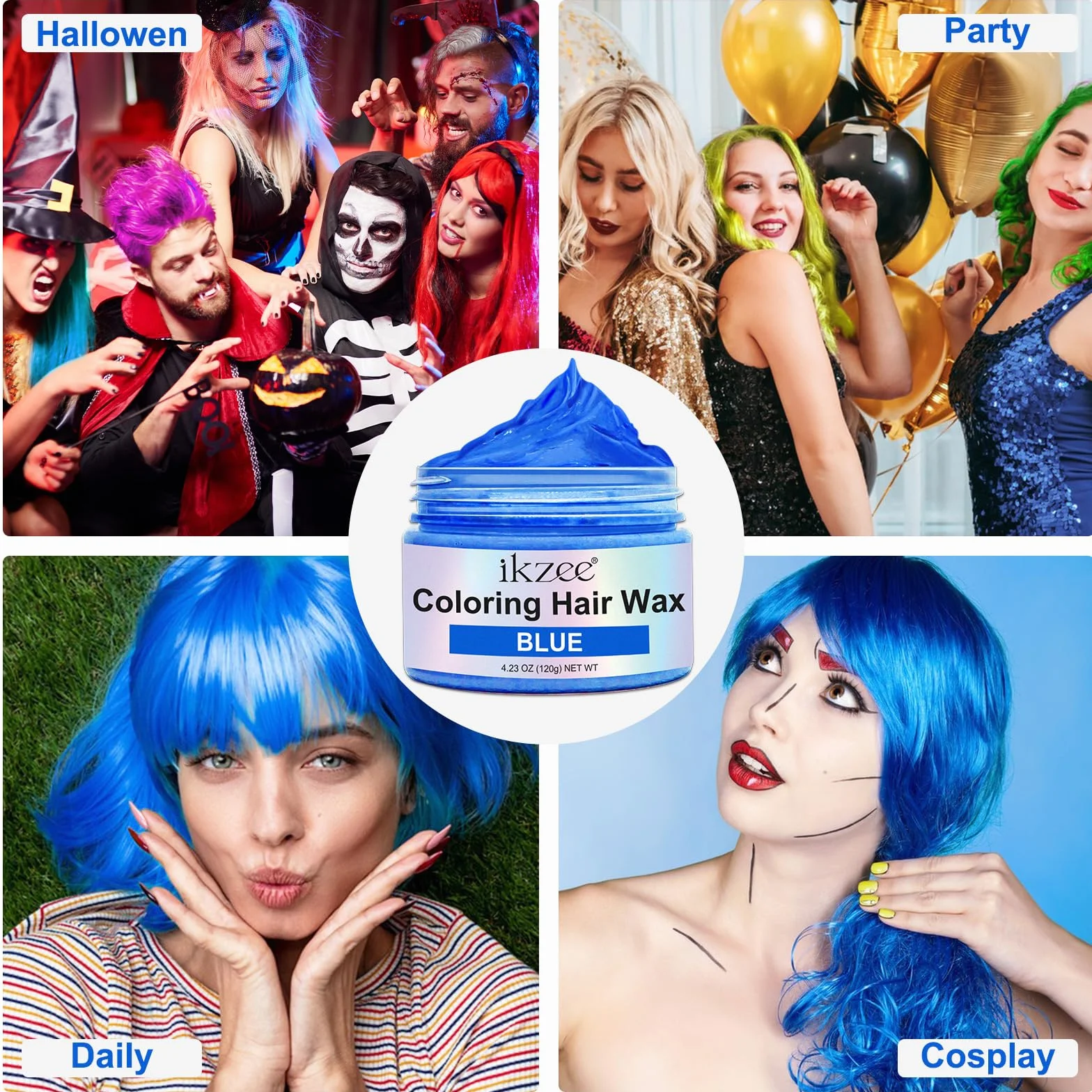 Cire Colorante Cheveux Temporaire Bleu pour Fêtes Halloween Cosplay