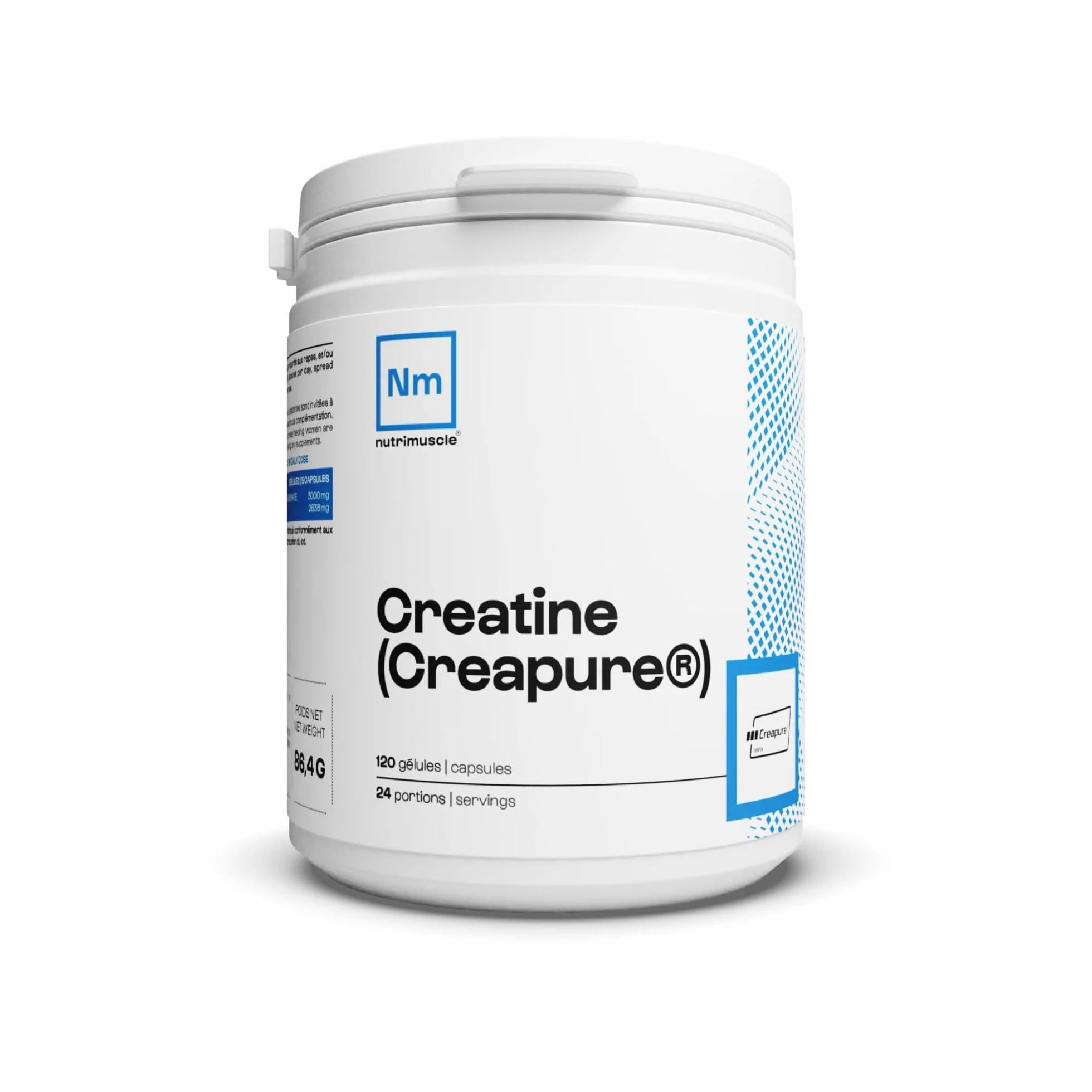 Créatine Monohydrate Creapure 120 Gélules Nutrimuscle Prise de Masse Musculaire Force