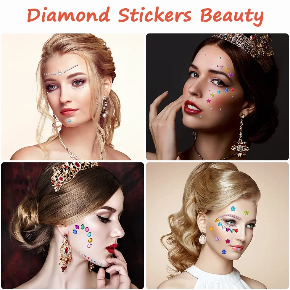 Vicloon Strass Autocollants 900+ Auto-Adhésifs Diamant Cristal Acrylique pour Visage Maquillage Ongles DIY