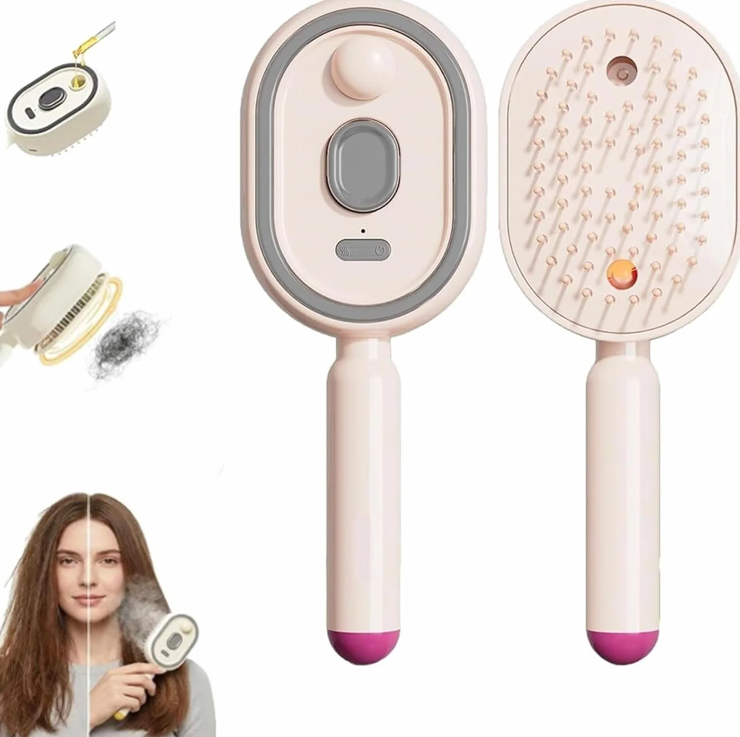 Générique Brosse à vapeur électrique, fer à lisser à vapeur rechargeable avec spray, peigne démêlant antistatique 3 en 1 et massage à coussin d'air, Nouveau outil de coiffure portable sans fil