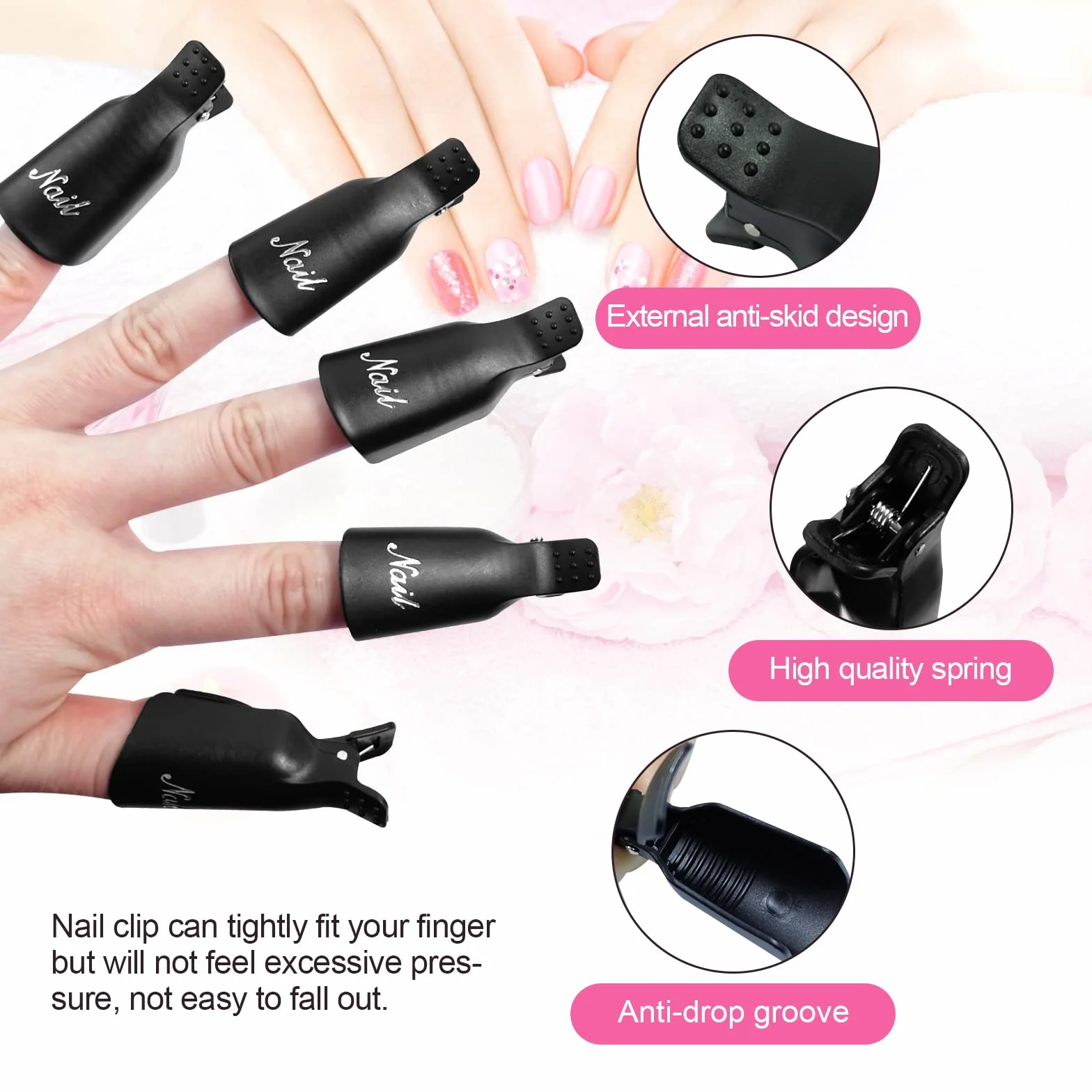 Hanyousheng Pince 10 Pièces Capuchon Ongle Vernis Semi Permanent UV Gel Dissolvant Clips Nettoyage Ongles Retirer Gel Noir